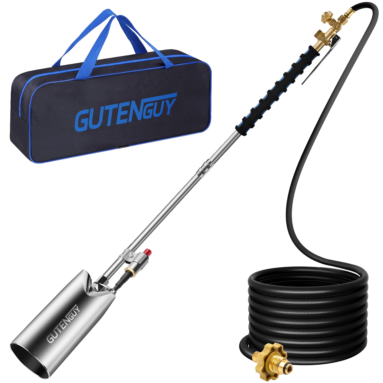 Gutenguy Portable Propane Torch Burner Weed Torch with Storage Bag, High Output 1,280,000 BTU Blow Torch with 10FT Hose, Heavy Duty Flame Weeder with Igniter for Garden Wood Roofing Snow Road Charcoal