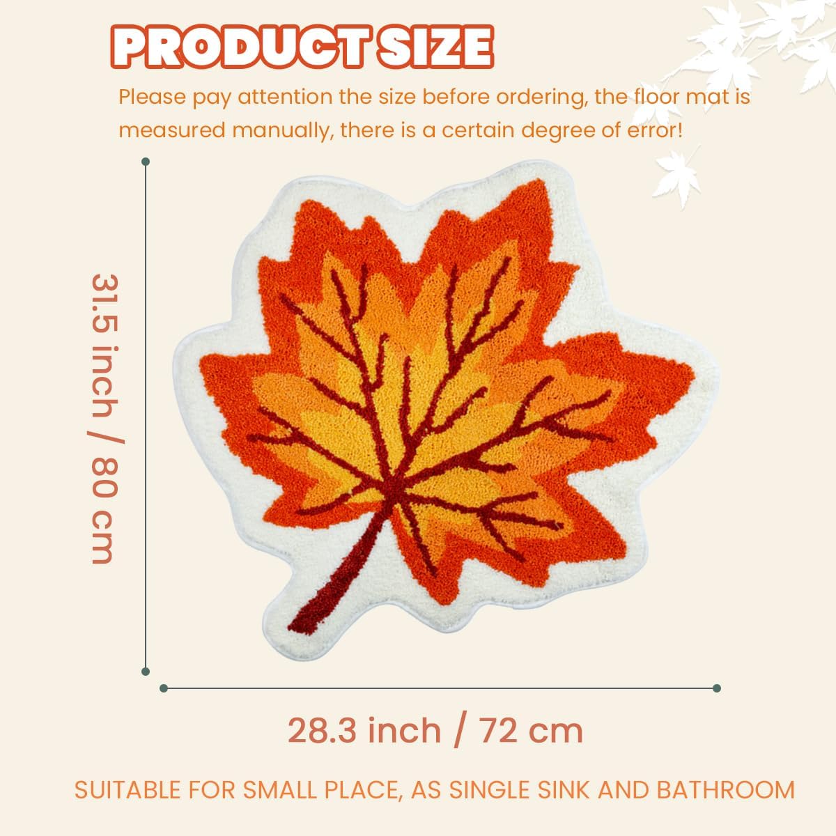 Cute Bathroom Rug Ultra Absorbent & Non-Slip Floor Mat Soft Fluffy Machine Washable Rug for Bedroom, Nursery and Home Décor (Maple Leaf, 31"x28")
