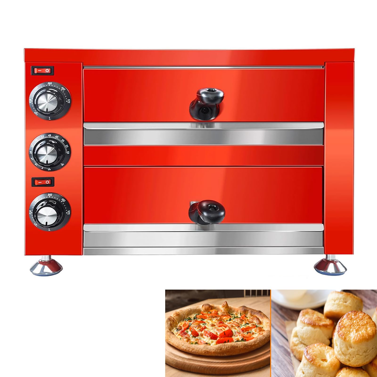 Forno Elettrico Pizza 1100 W, Macchina Cuocere Pizza In Acciaio Inossidabile a Doppio Strato 12 Pollici, Riscaldamento a 360°/regolazione Della Temperatura: 0-300 ℃/maniglia Isolata, Per Cucinare