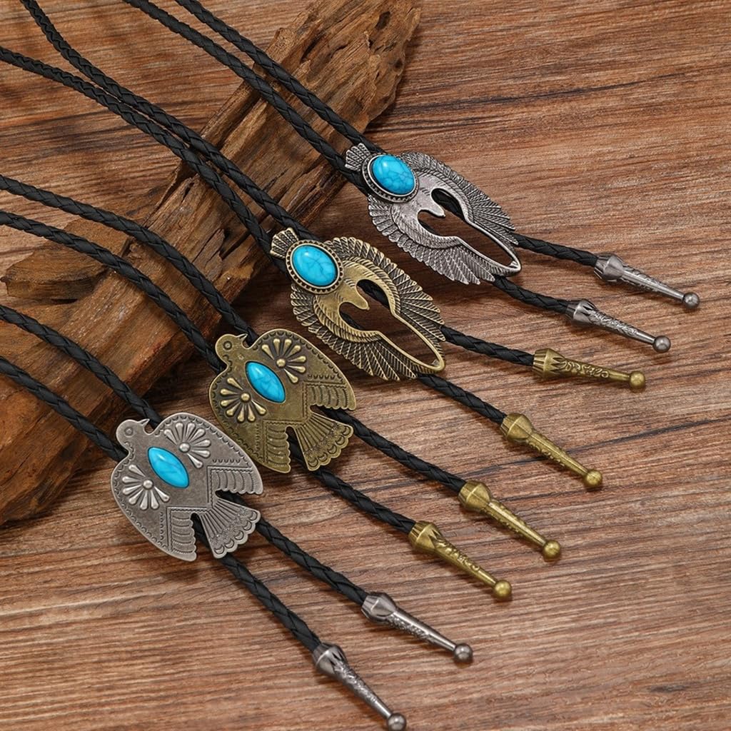 Cravatta bolo, Cravatta in Similpelle con Motivo Aquila Volante Punk, 4 Pezzi