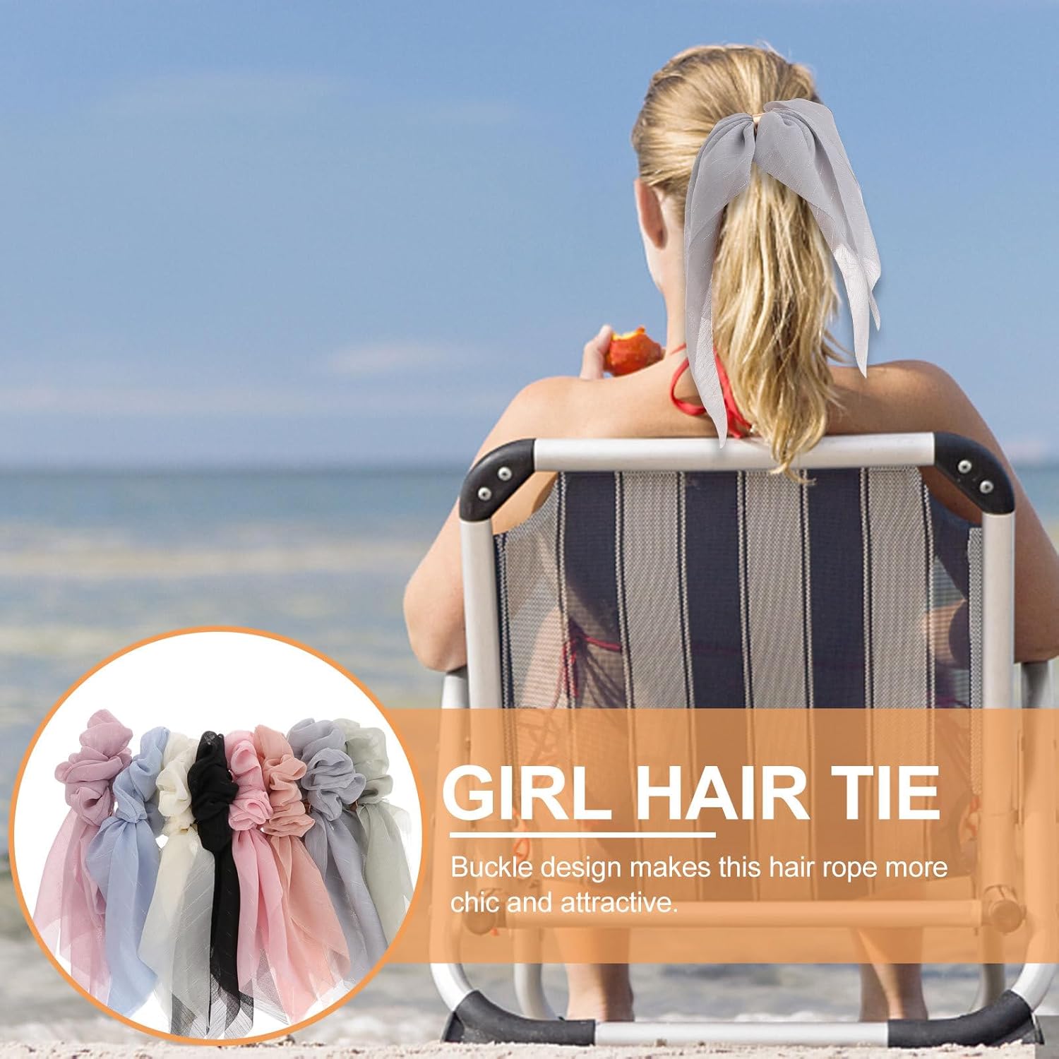 VALICLUD 8PCS Chiffon Hair Scarf Scrunchies Double Layer Bowknot Ponytail Holder Elastic Ribbon Hair Ties for Women Girls