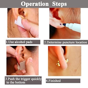 Ear Piercing Kit-15 PCS Disposable Self Ear Piercing Gun Piercing Tools with Gold Earrings Stud (GOLD 242-4)