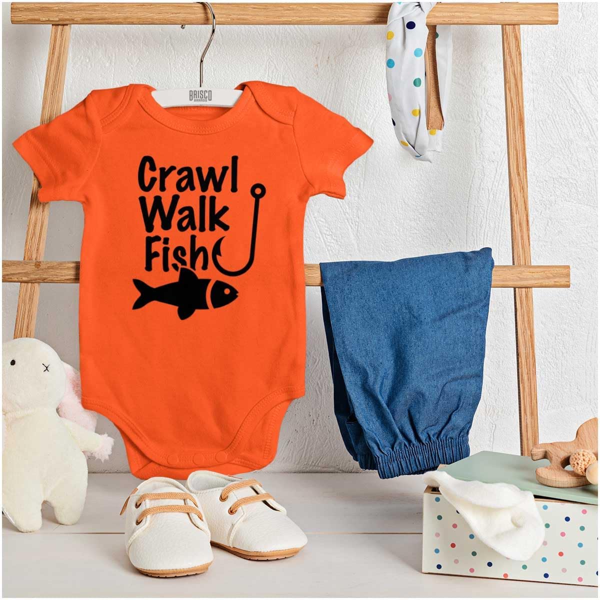 Brisco Brands Crawl Walk Fish Hunt Outdoor Lover Baby Romper Boys or Girls image 3