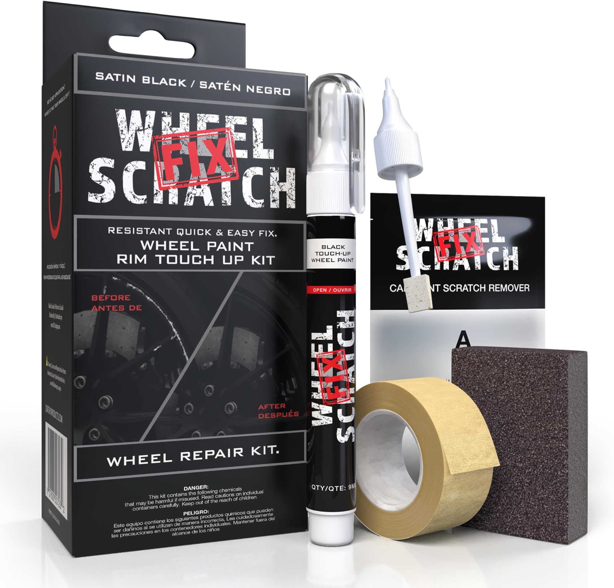 Wheel Scratch Fix® Matte Black Touch Up Paint for Cars - DIY Alloy Wheel Repair Kit, Curb Rash Remover with Fast-Drying Pen - Long-Lasting OEM Finish Car Rim Paint for Scuffs and Chips at Home (Satin/Matte Black)