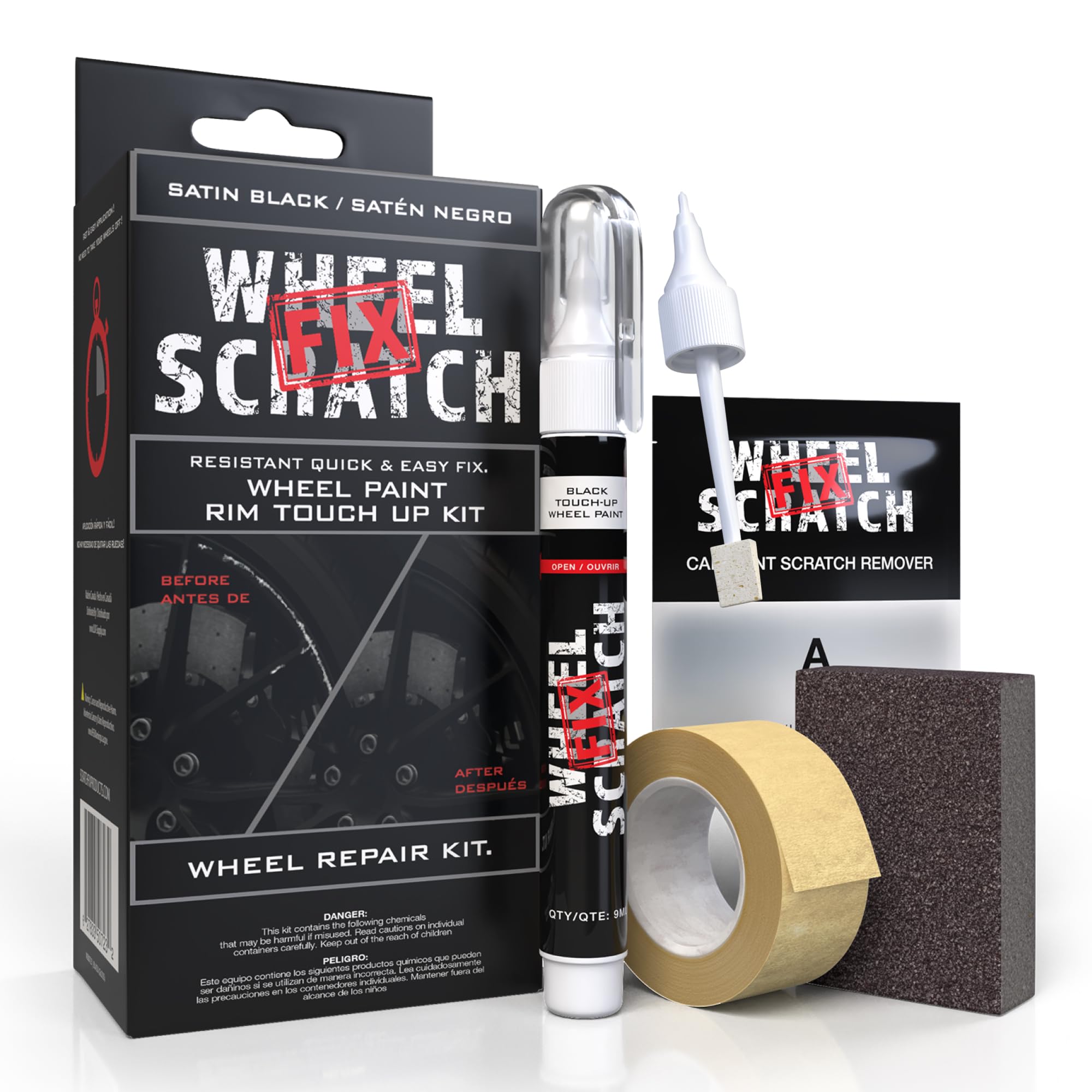 Wheel Scratch Fix® Matte Black Touch Up Paint for Cars - DIY Alloy Wheel Repair Kit, Curb Rash Remover with Fast-Drying Pen - Long-Lasting OEM Finish Car Rim Paint for Scuffs and Chips at Home (Satin/Matte Black)
