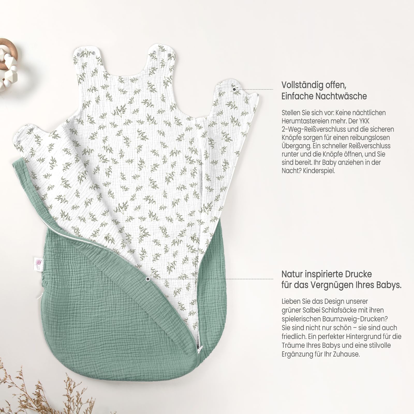 lulumoon Sacco nanna per bambini da 3 a 9 mesi: sacco a pelo in mussola per bambini e bambine – Sacco nanna in cotone per 70 cm per tutte le stagioni
