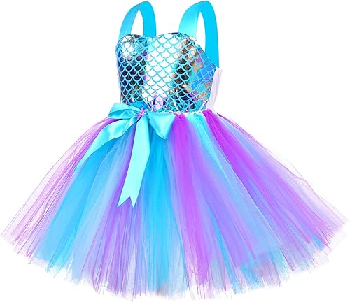 Miniatura 4 de Tutu Dreams - Vestido de sirena de verano de 4 colores para niñas, con diadema, regalos de fiesta de cumpleaños, ropa de vestir