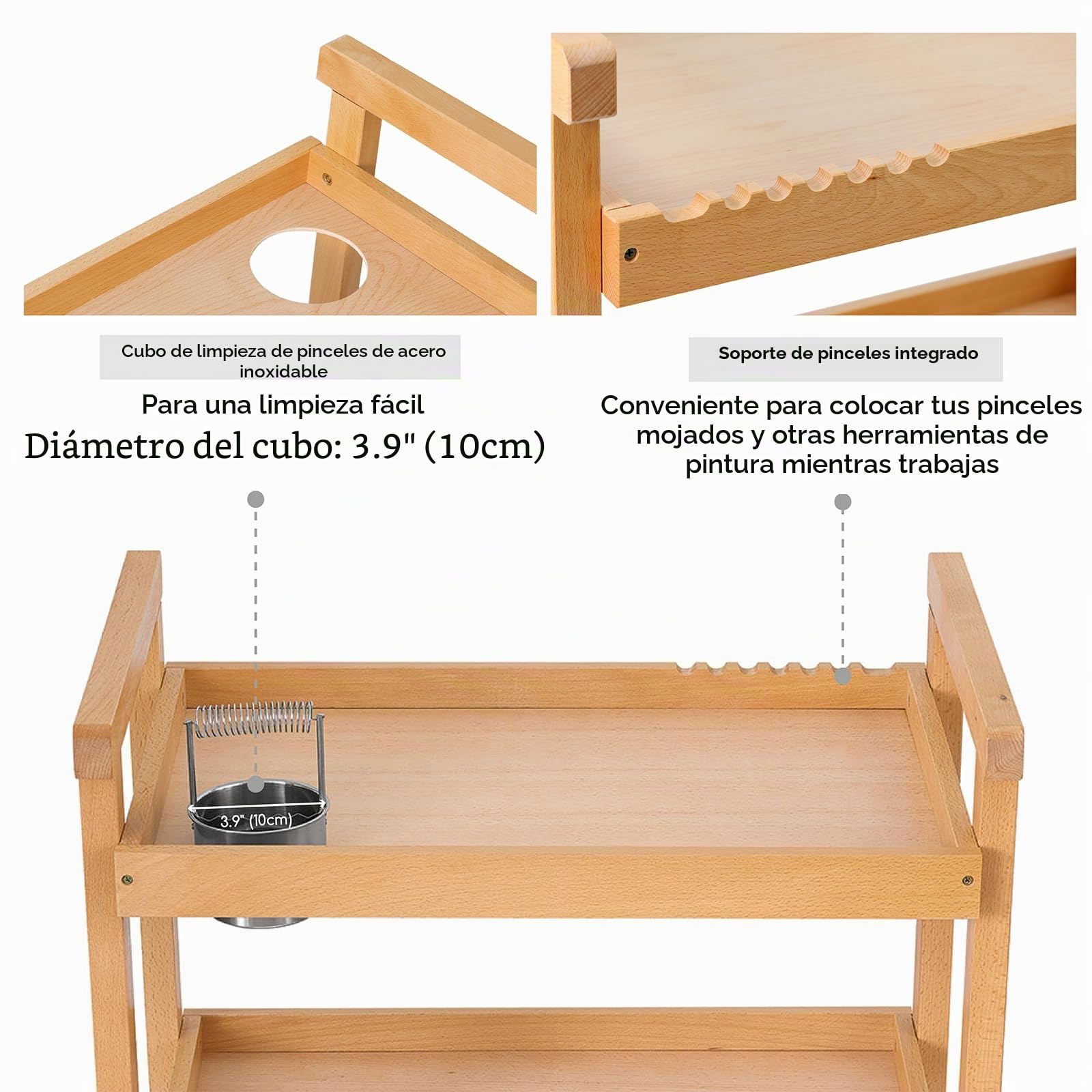 MEEDEN Carro de Almacenamiento de Materiales de Arte de 3 Niveles Con 4 Ruedas de Bloqueo, 3 Estantes Abiertos, Carro de Estudio de Madera de Haya