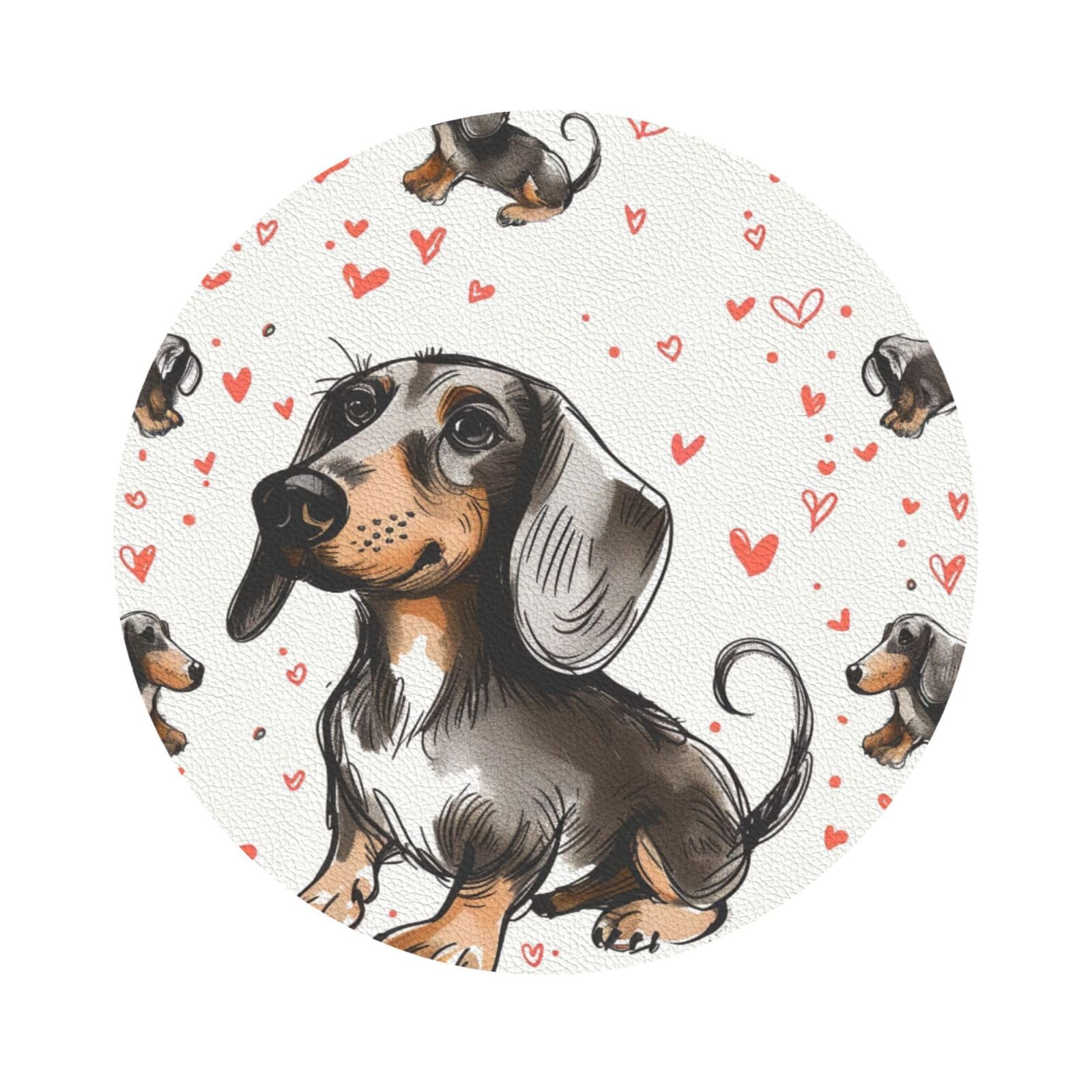 I Love My Dog Dachshunds Print Leather Coaster Set of 6, Round Shape Coasters Table Decorative Coffee Cup Beverage Coasters Wine Beer Bar Coasters for Hot Drinks Table Protection
