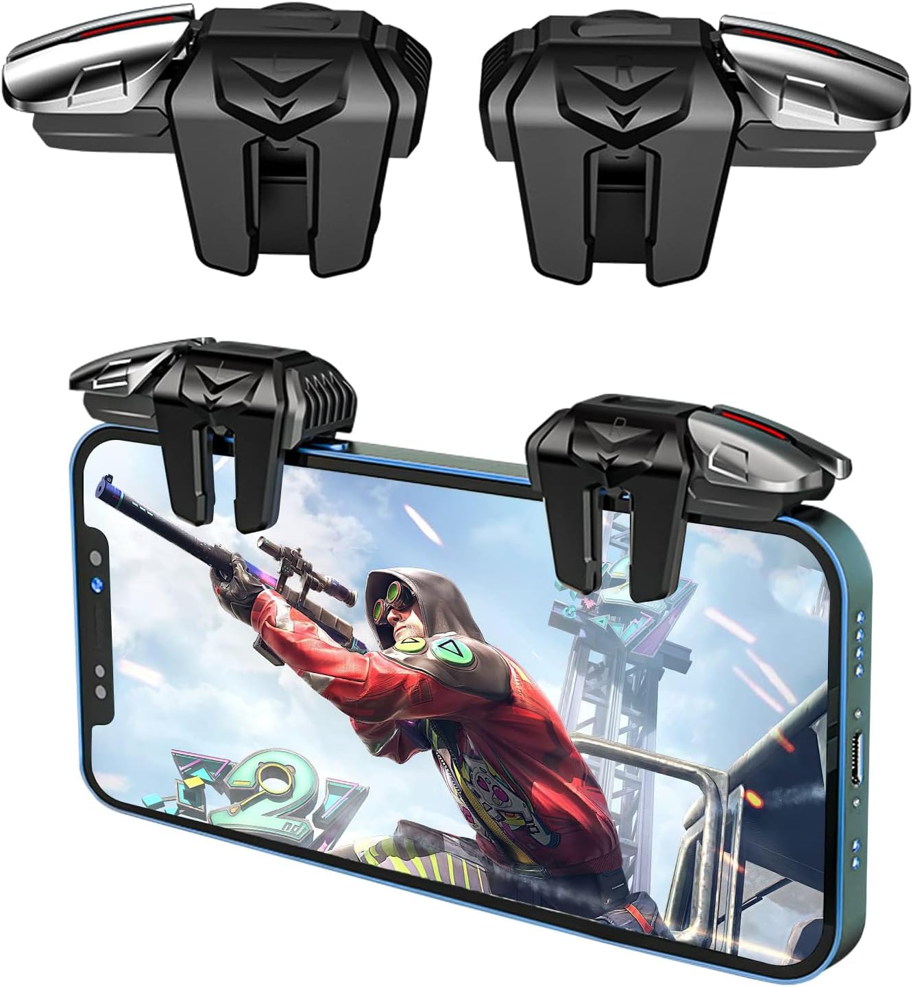 TERRIFI Game Trigger - 2024 Upgrade Version PUBG Mobile Trigger Game Controller, 6 Finger Trigger Sensitive Shoot, Compatible with iPhone and Android Most Phones Support COD/PUBG/ROS/and more