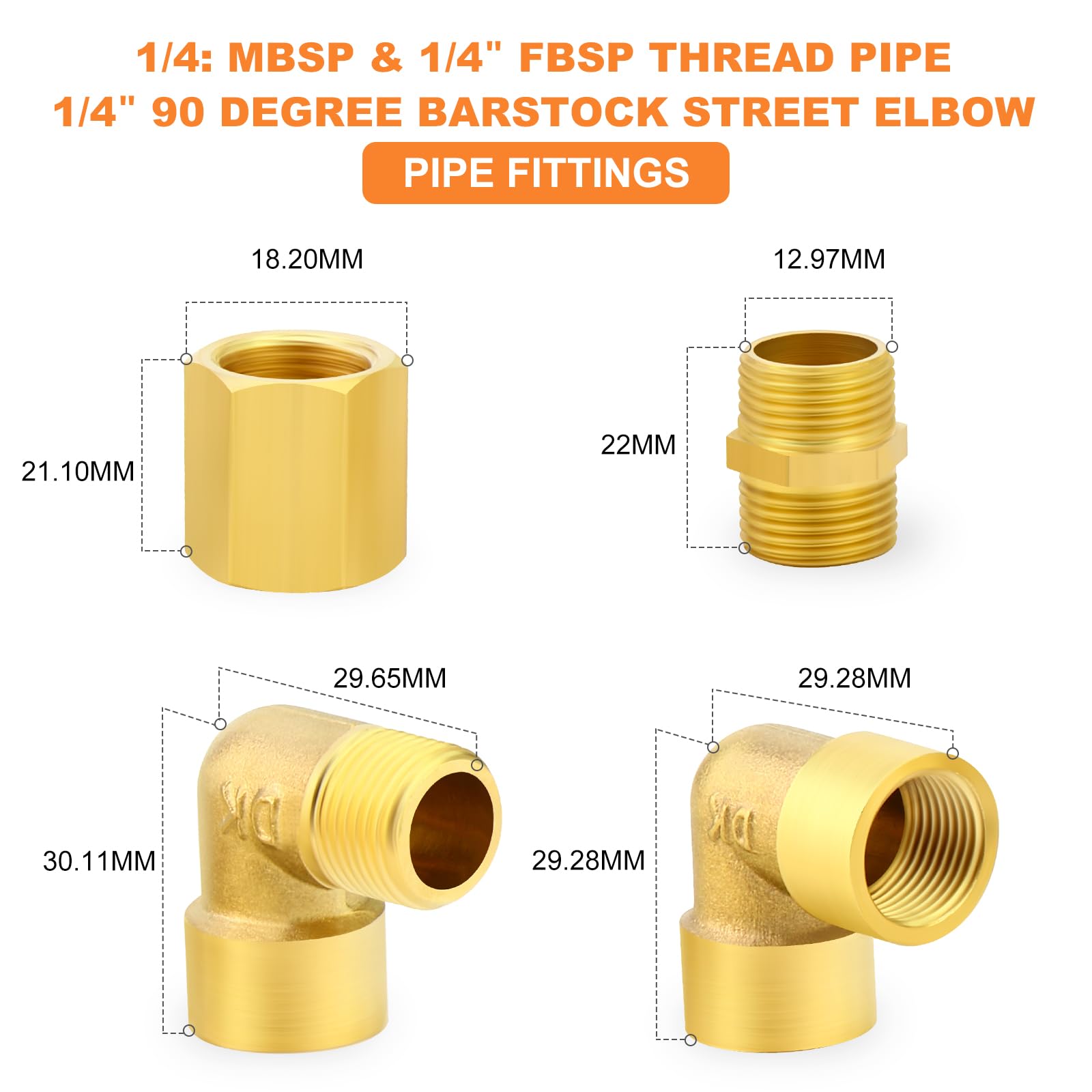 GASHER 8PCS 1/4 pulgada BSP latón accesorios de tubería, Hex Nipple, Hex de acoplamiento, 90 grados Barstock calle codo accesorios de manguera de aire