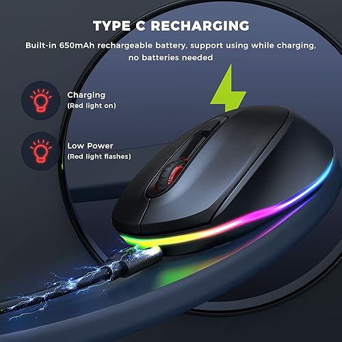 Miniatura 4 de seenda Ratón inalámbrico USB C para MacBook, 2 en 1 Mouse Jiggler Mover, recargable con LED arcoíris, dispositivo móvil de mouse indetectable para