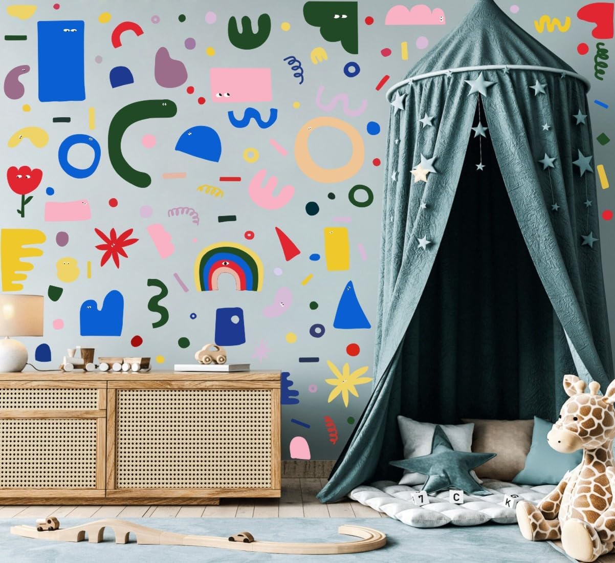 YIMEHDAN Abstract Shapes Wall Decal,Colorful Irregular Polka Dot Vinyl Wall Stickers, Removable Modern Geometric Artwork for Classroom Playroom Bedroom Decor