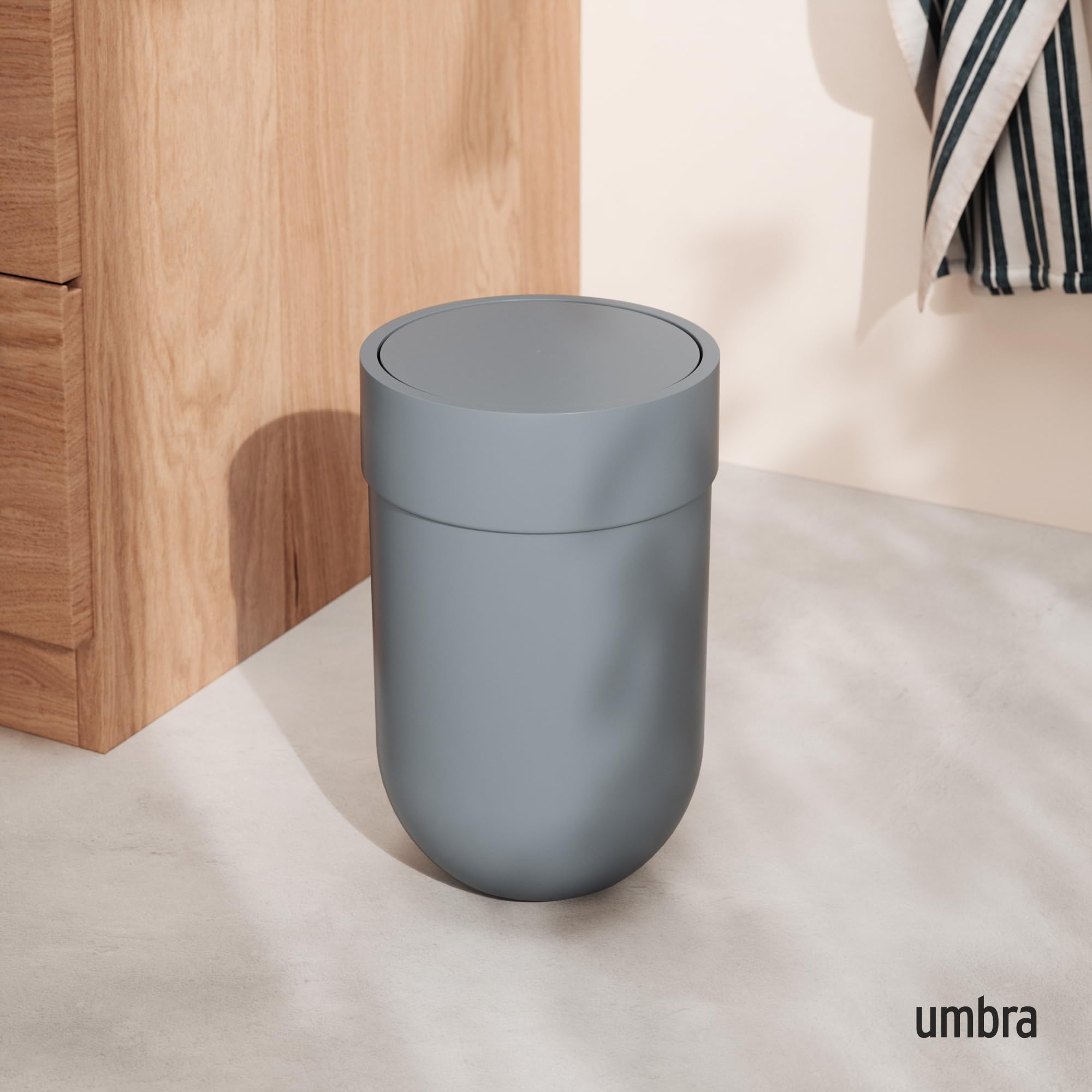 Umbra Touch Waste Can, Small Trash Can with Lid, Swing Lid Waste Basket, Garbage Can with Lid for Washroom/Bathroom, Slate Blue