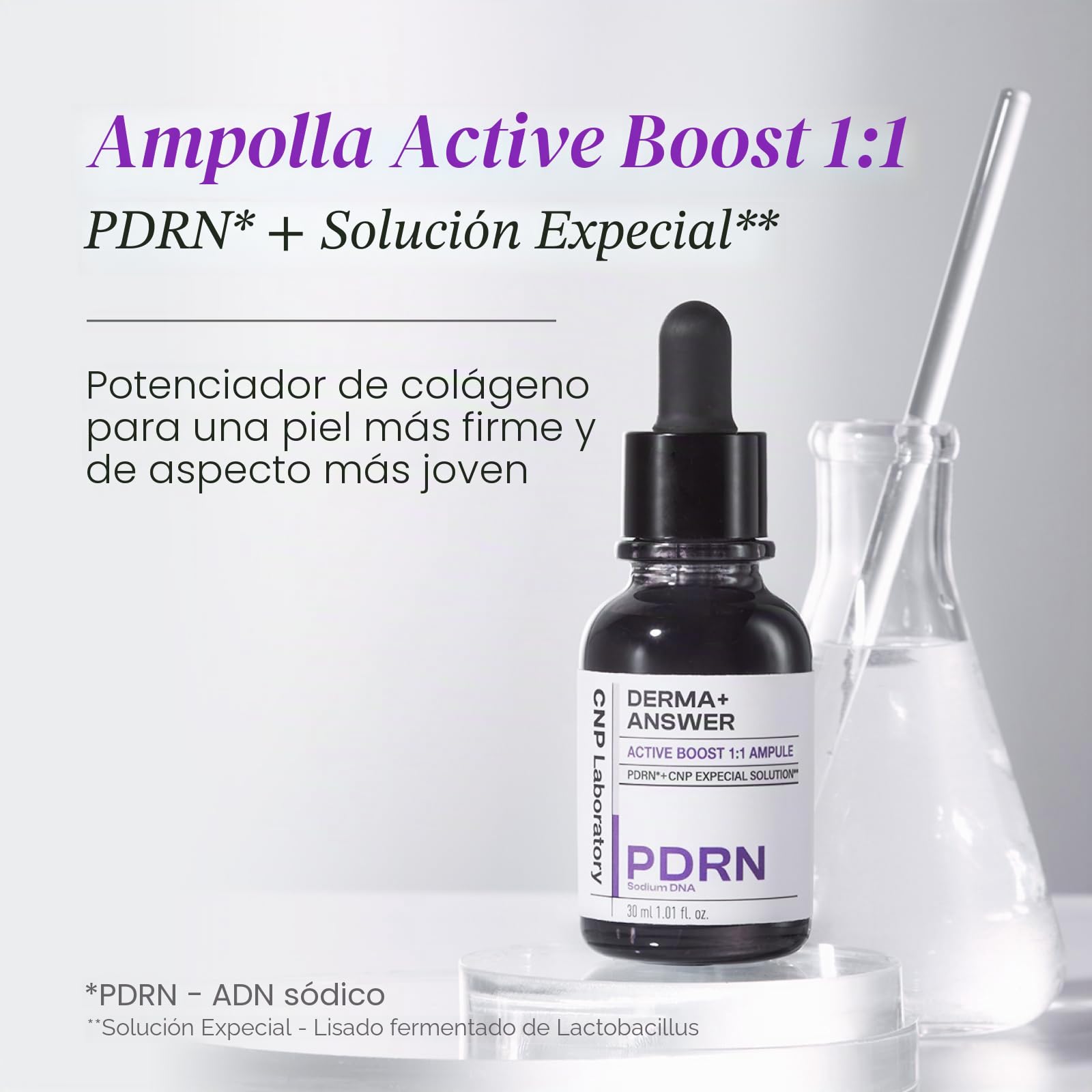 PDRN Active Boost - Suero facial que suaviza las líneas finas y arrugas, rejuvenece y tensa la piel, potenciador antienvejecimiento con colágeno, cuidado de la piel coreano, 1 onza líquida (30
