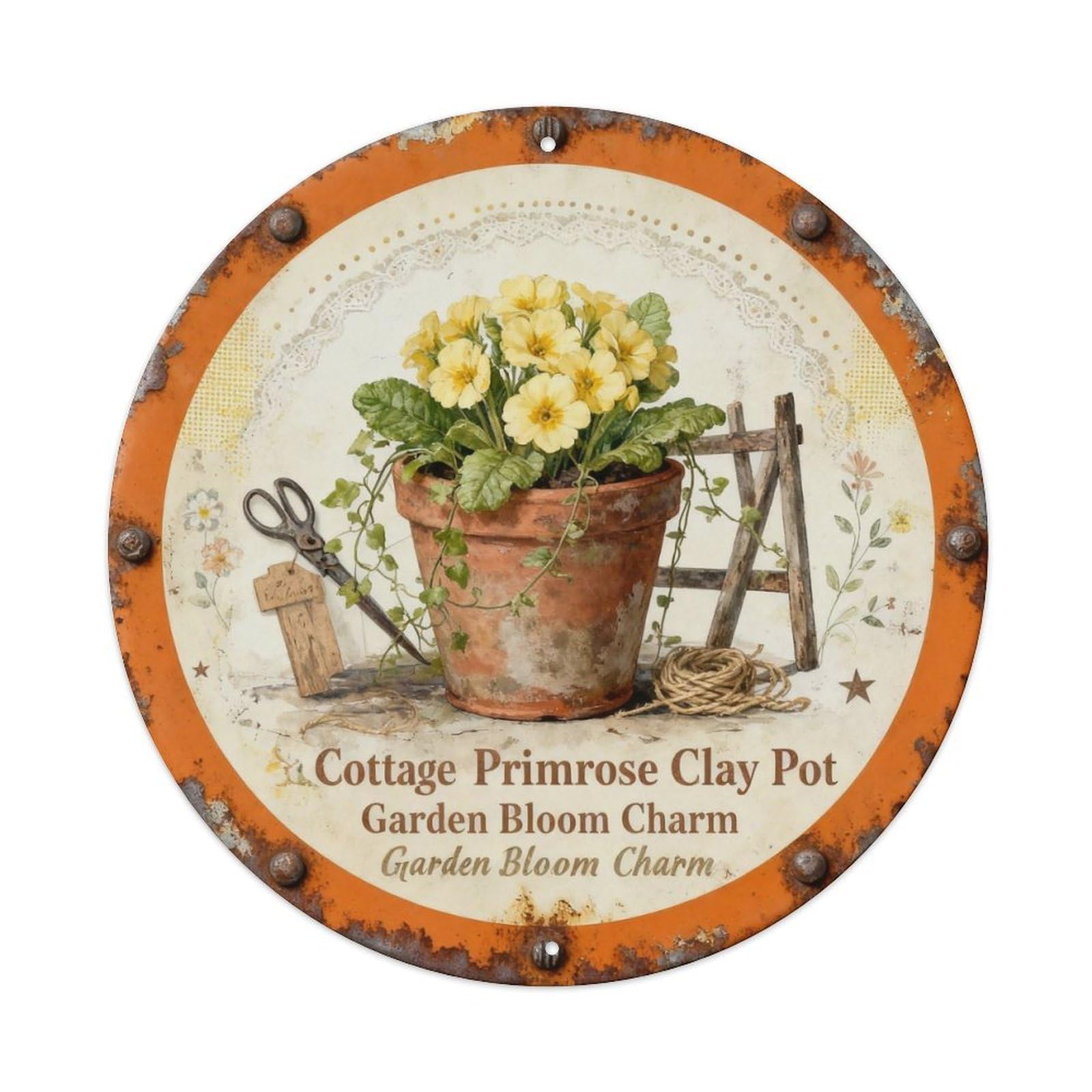 Cottage Primrose Clay Pot Metal Tin Sign Plaque