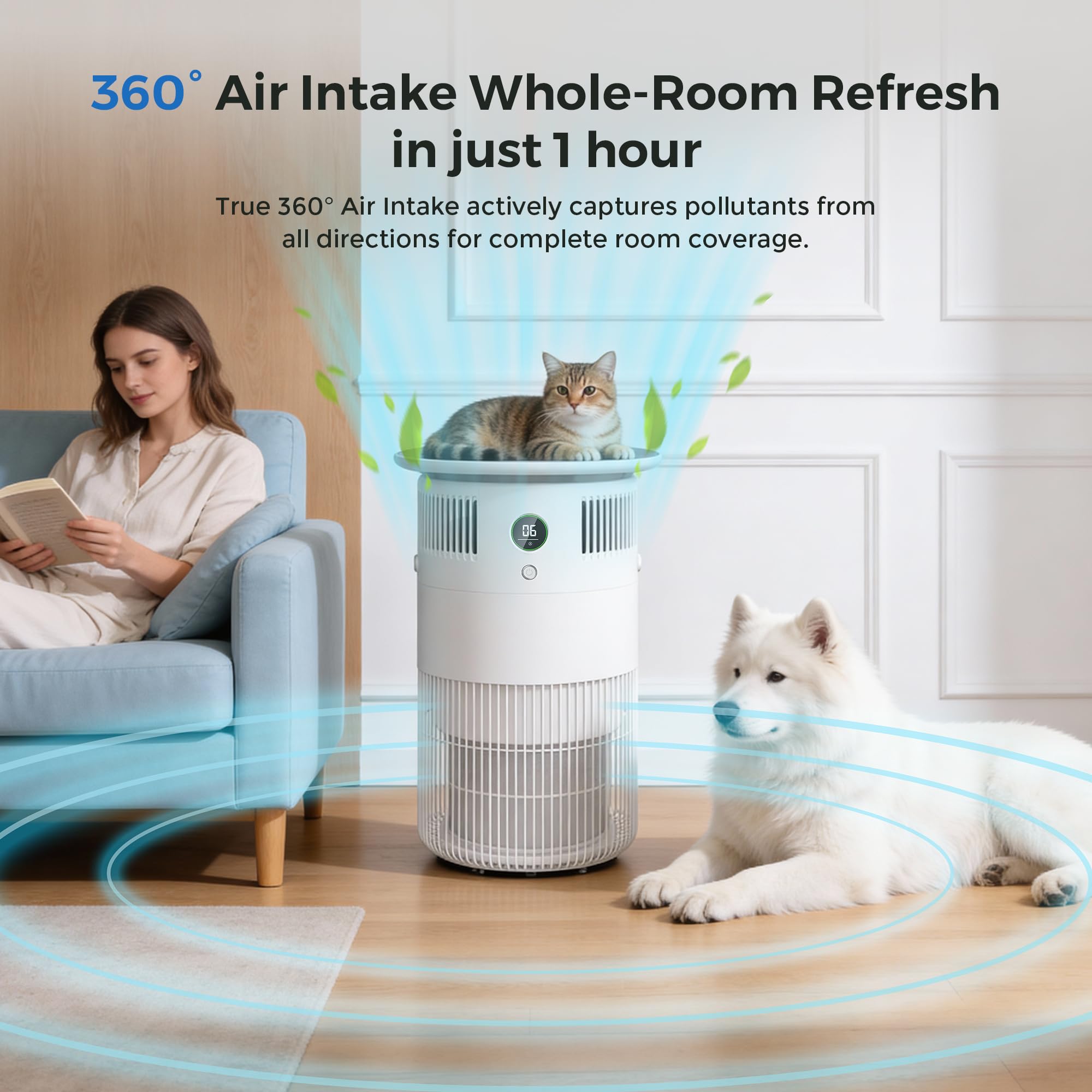 Airdog Purificadores de aire P50 para mascotas domésticas con filtros lavables que cubren hasta 1290 pies cuadrados, limpiador de aire para pelos de mascotas, alergias a olores de caspa, sueño
