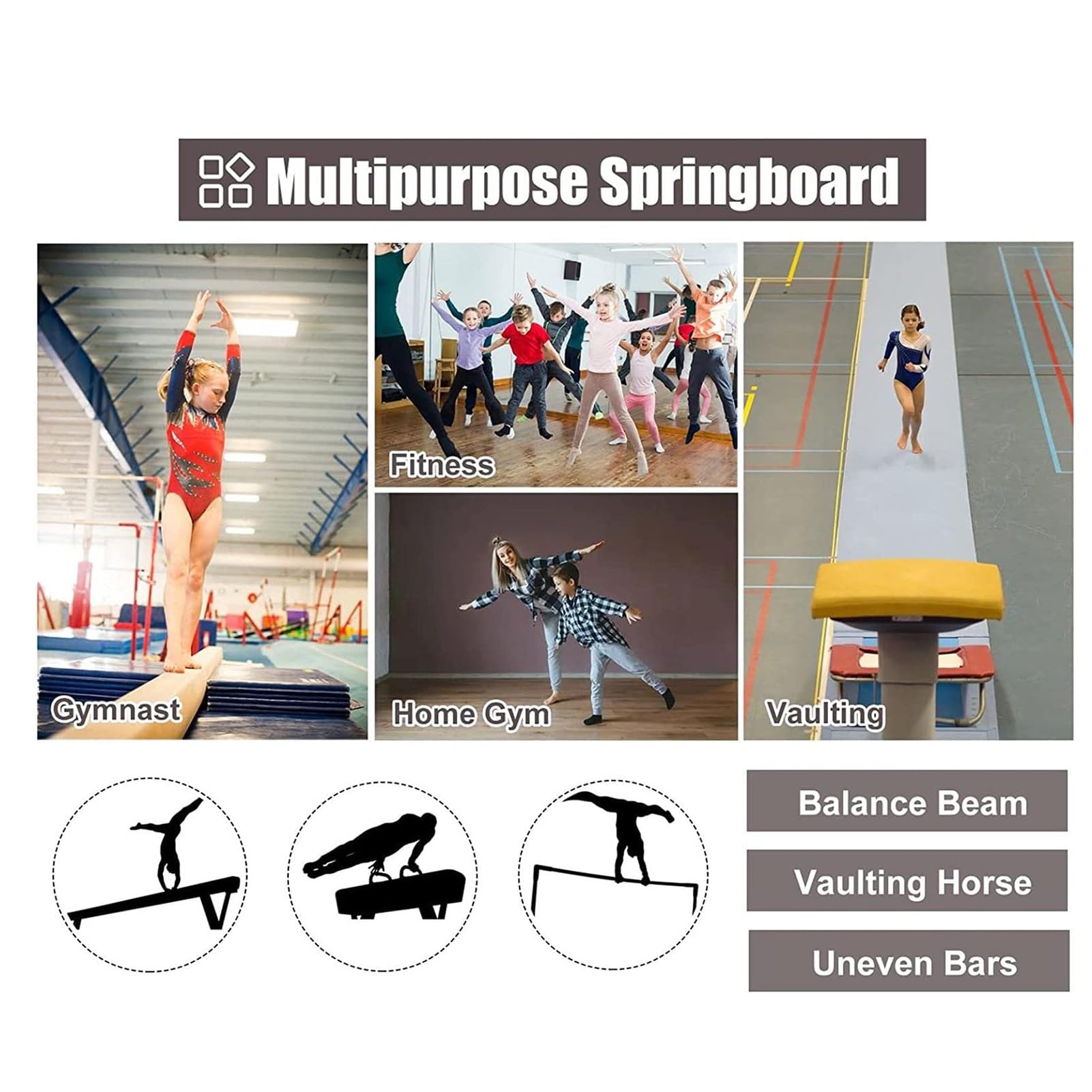 Trampolino da Salto per Bambini, in Legno Duro, 2 Molle con Feltro Antiscivolo e Cuscinetti per i Piedi, Adatto per Palestra, Scuola e casa.