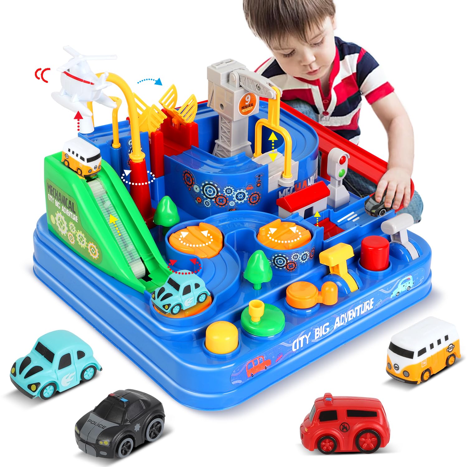 TODARRUN Racing Tracks for Boys Car Adventure Toy, City Rescue Preschool Educational Toy, Vehicle Puzzle Car Track Playsets for Toddlers 3 4 5 6 7 8 Years Old Boys Girls Gifts-image-31