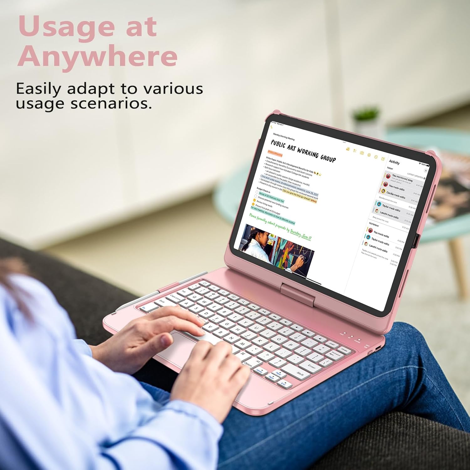 TQQ Touch for iPad (A16) 11th Generation Case with Keyboard (11", 2025) & 10th Gen (10.9", 2022) - 360° Rotatable, Thin & Light, Multi-Touch Trackpad for iPad (A16) 11th/10th Gen (Pink) - Image 6