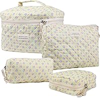 Vista 14 de VIWIME Bolsa de cosméticos de maquillaje, grande, de algodón, acolchada, de viaje, coquette, estética, linda, floral, bolsa de maquillaje