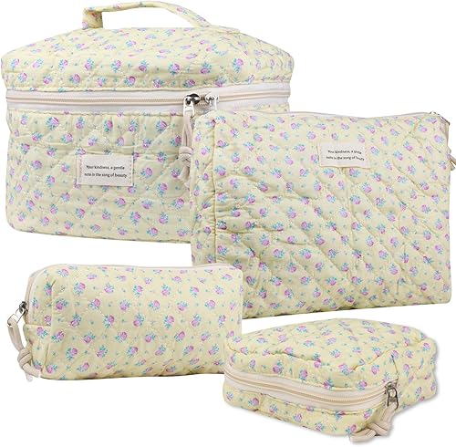 Miniatura 14 de VIWIME Bolsa de cosméticos de maquillaje, grande, de algodón, acolchada, de viaje, coquette, estética, linda, floral, bolsa de maquillaje