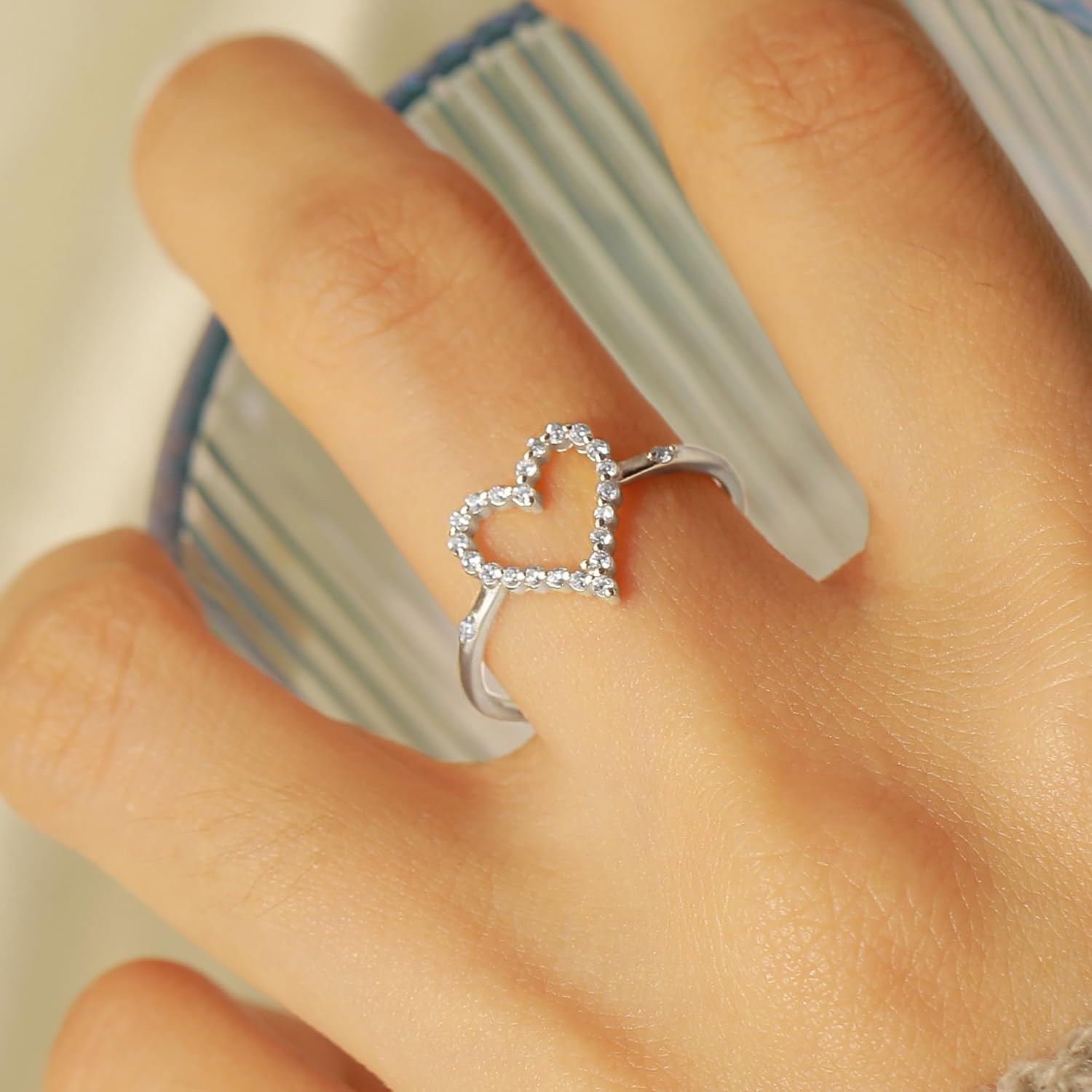 925 Sterling Silver Cute Heart CZ Promise Ring for Women 14K Gold Plated Hollow Shiny Elegant Rings to Daughter Mother Dainty Stackable Ring Wedding Birthday Graduation Jewelry Gifts