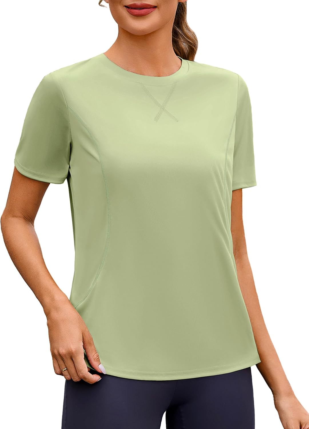 Quenteen Women's Short Sleeve Sun Shirt - UPF50+ Breathable Quick-Dry Lightweight Stretch Top for Yoga Running Daily Wear