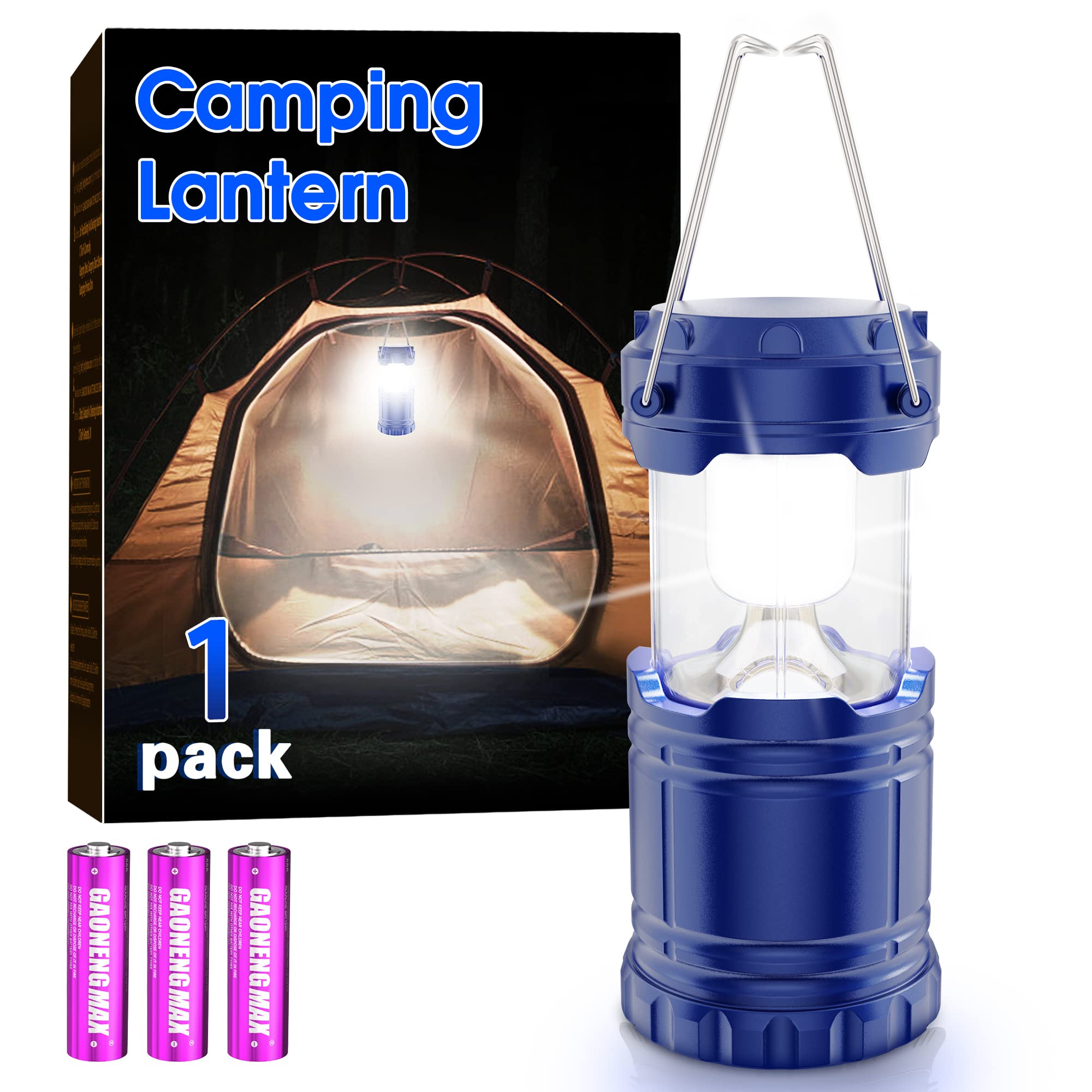 Fulighture Camping Lantern Portable Camping Light Battery Powered, Camping Lamp Waterproof Hanging LED Tent Light for Outdoor Hiking Garden Fishing Emergency (Blue)