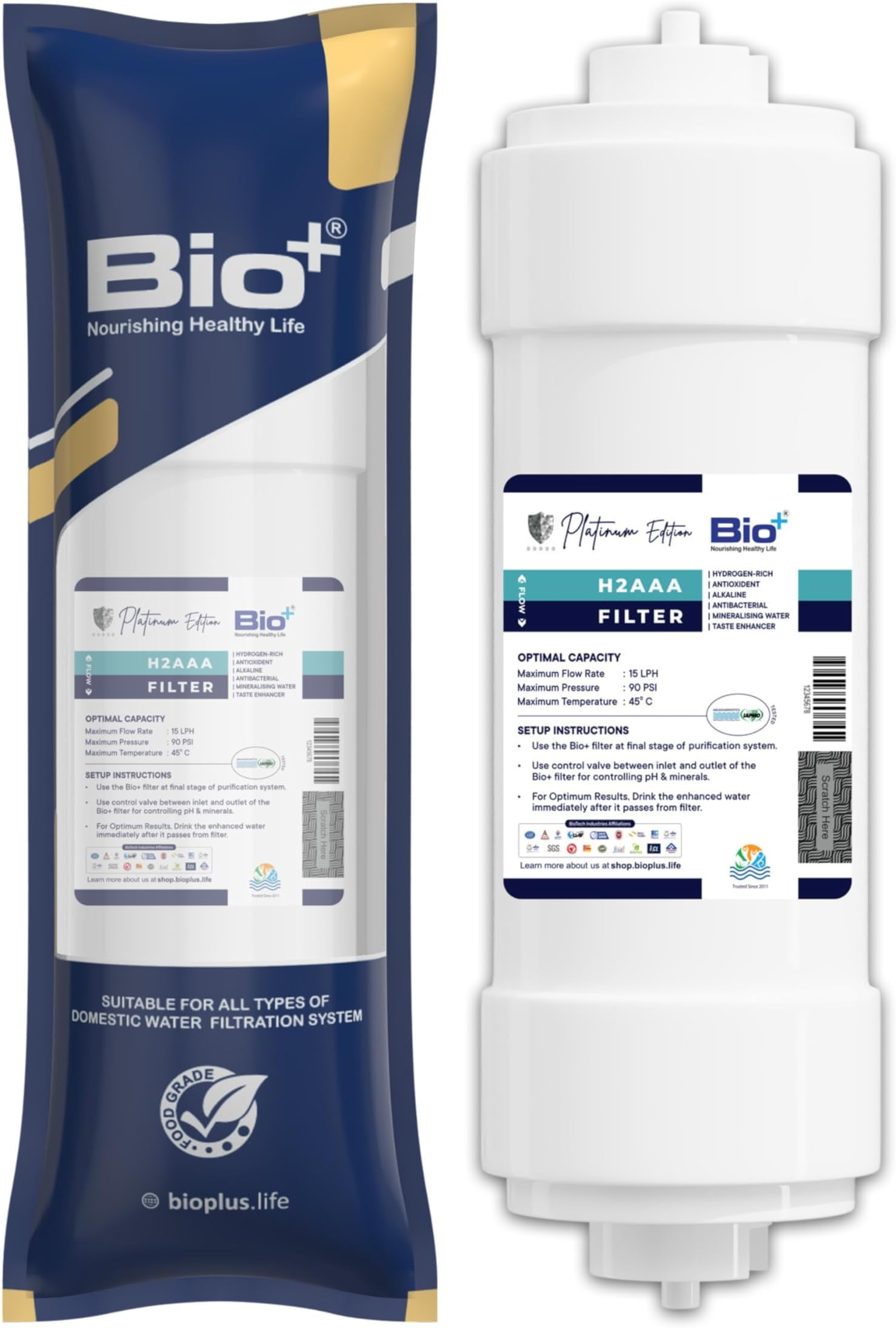 8" x 2.5" Alkaline and Mineral Water Filter Cartridge for Ro Water Purifier with antioxidant | White