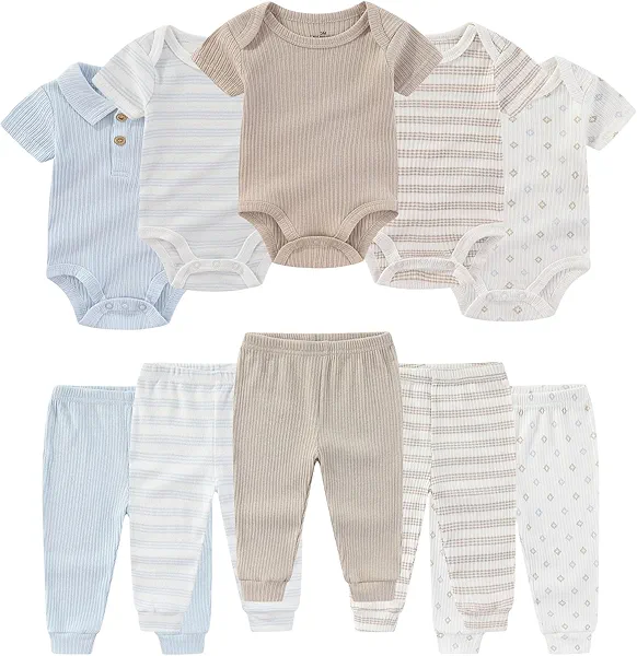 Ruliby Baby Boy Bodysuit and Pant Set Summer Soft Newborn Clothes Outfits 0-3 month