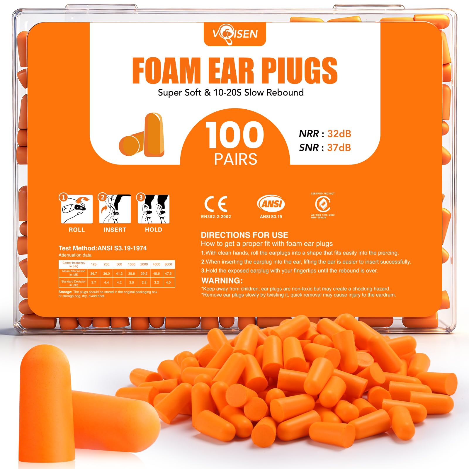 VOISEN Foam Ear Plugs - Noise Cancelling Sleep -9