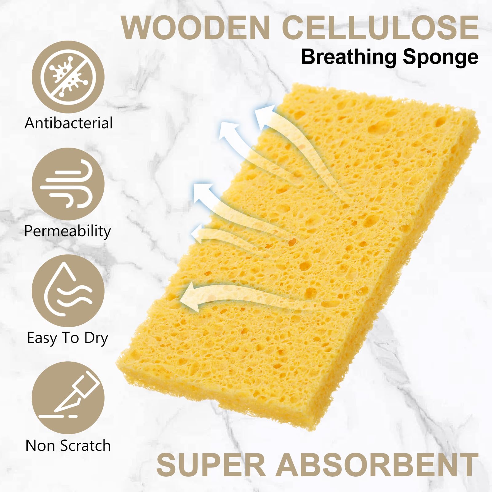Zhengmy 100 esponjas de cocina naturales a granel para platos, esponjas de pulpa de madera comprimida, esponja de limpieza sin rayar, para cocina y baño, 3.9 x 2.4 x 0.12 pulgadas (amarillo)
