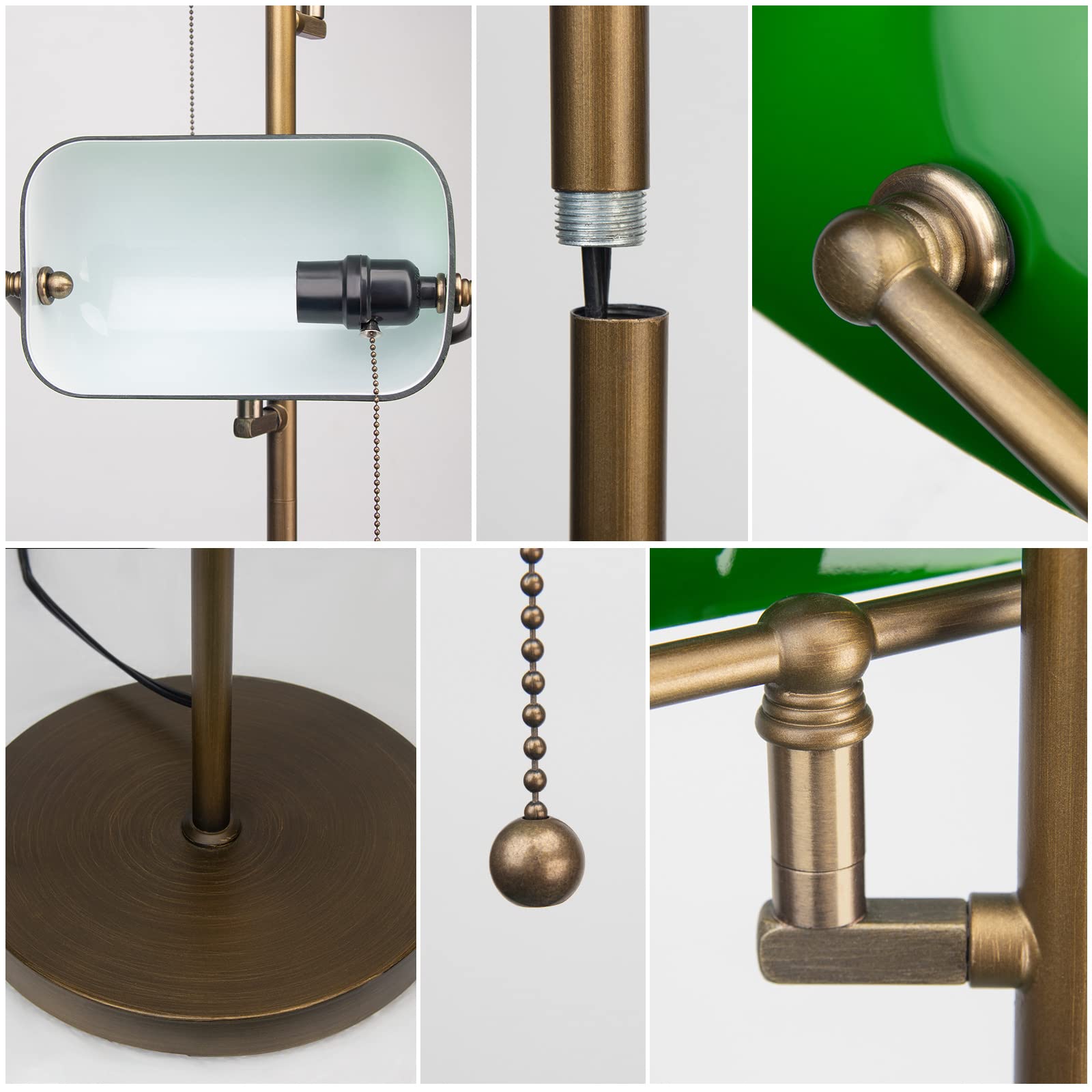 FIRVRE Stehlampe Schmal Vintage, Stehleuchte Gold mit Grüner Glaslampenschirm, Stehlampe Ecke mit Reißverschlussschalter für Wohnzimmer Büro Schlafzimmer