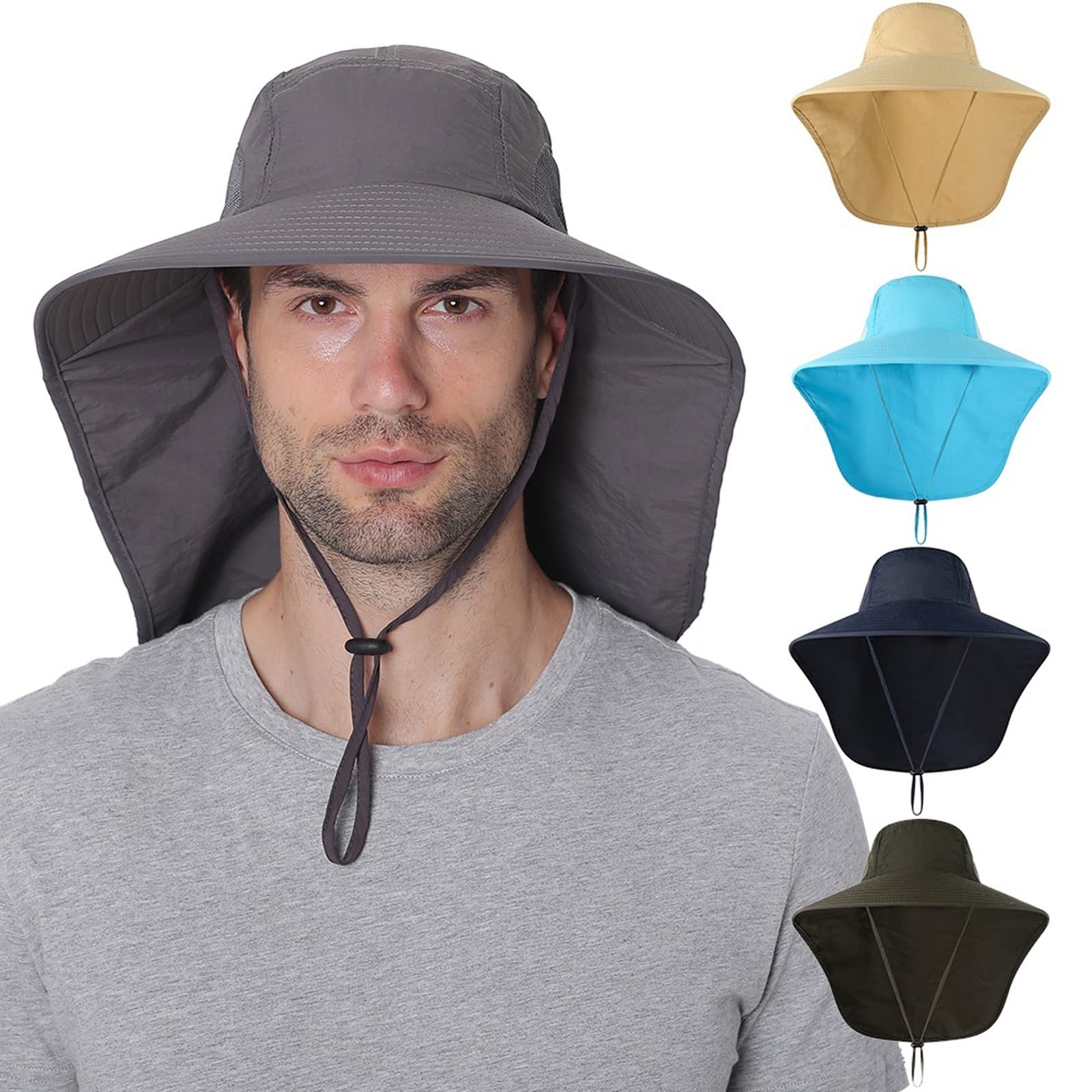 Cappelli da sole da uomo da pesca, protezione per il collo, protezione dal sole, tesa larga, con patta per il collo, per viaggi, campeggio, escursionismo, canottaggio