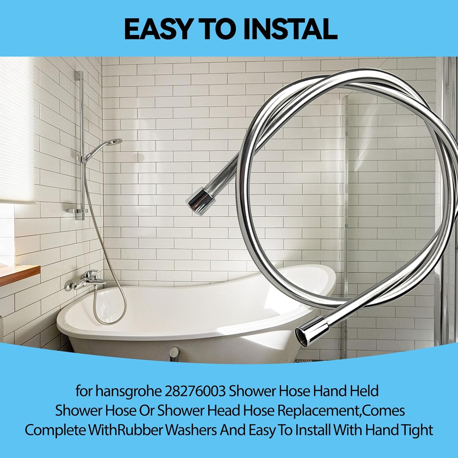 Shower Hose Replacement Parts for hansgrohe 28276003 Handheld Easy Install 1-Inch Modern Coordinating Chrome,for Techniflex Spray Hose,Shower Head Hose Replacement,63 inch