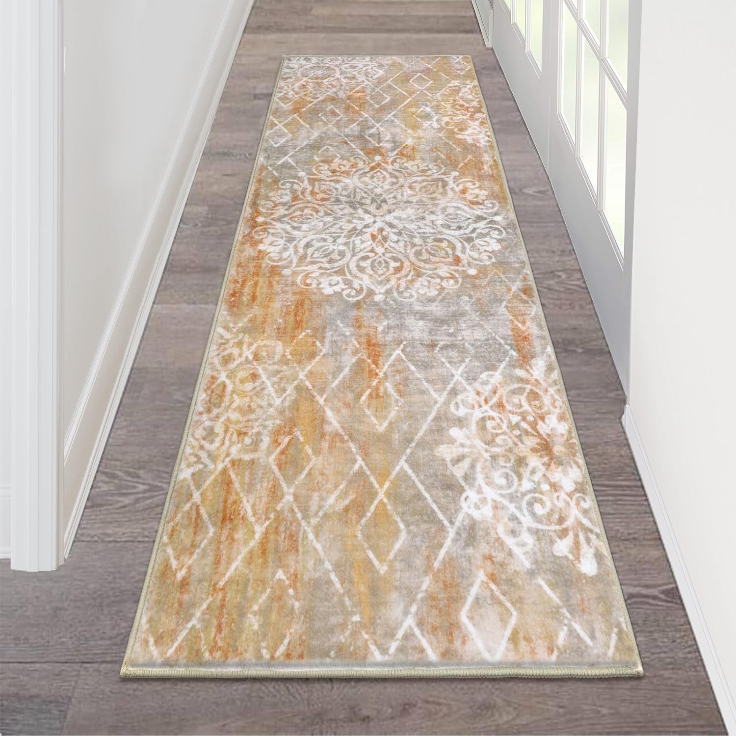 HEBE Hallway Runner Rug 2'x6' Washable Vintage Distressed Area Rugs Non Slip Laundry Rug Runner Boho Floor Carpet Runners for Hallways Entryway