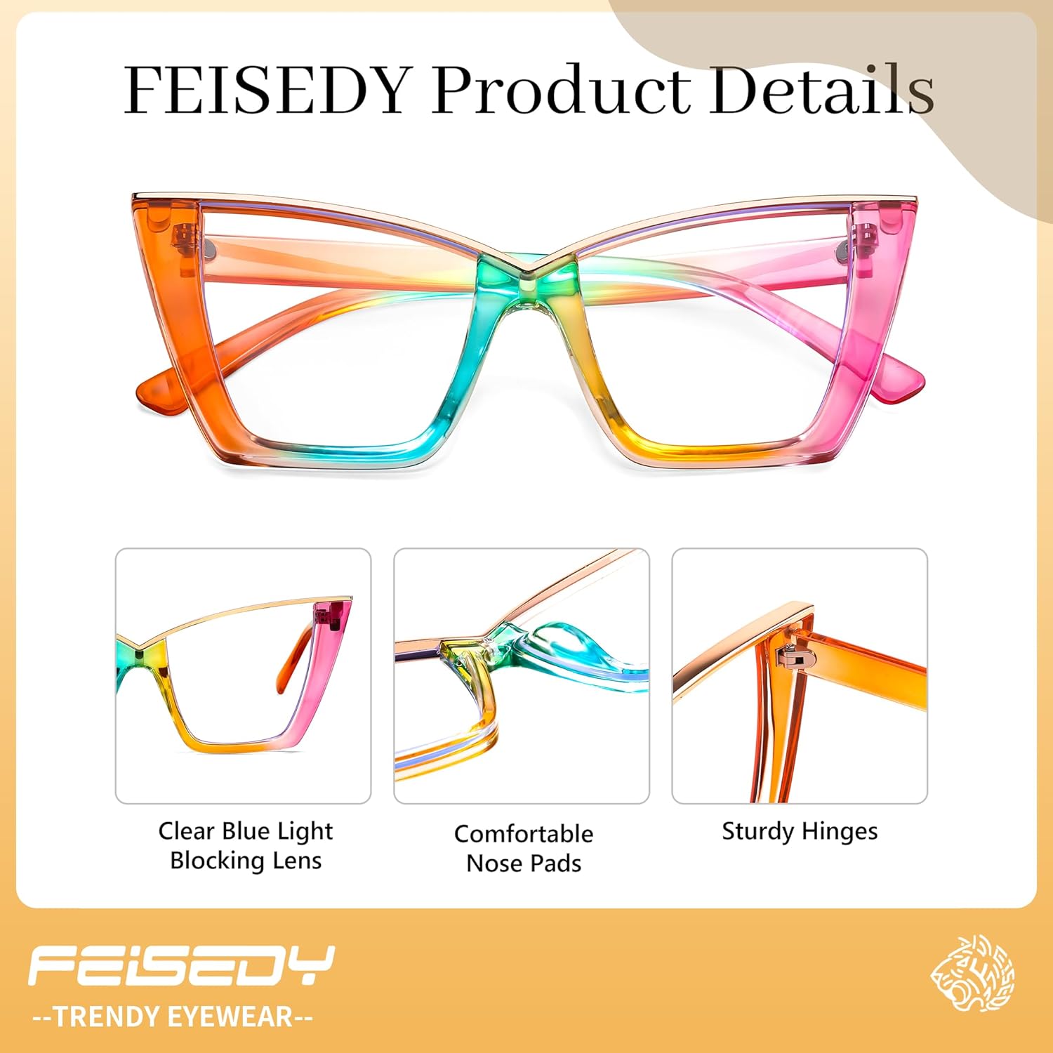 FEISEDY Fashion Cat Eye Blue Light Blocking Glasses for Women Fake Retro Eyeglasses Oversized Stylish Eyewear Frame B0240 - Image 6