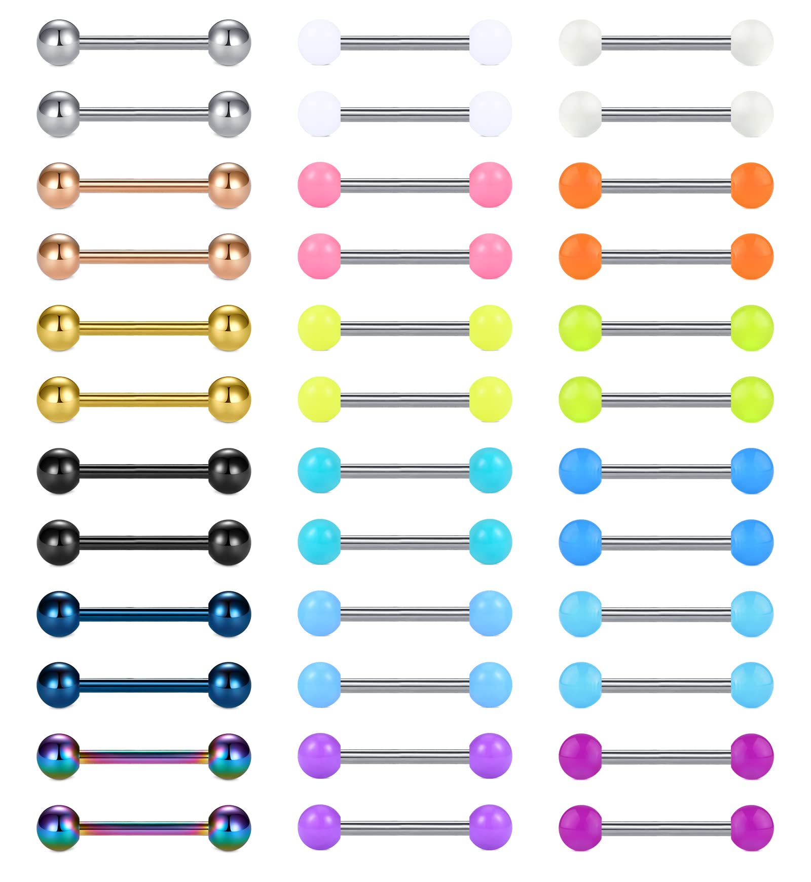 MayhoopClaro Piercing Lengua Pezón Aro 14G Acrílico y Acero Quirurgico Brillan en la oscuridad Barbell Anillo de Lengua Pezón Mujer Hombre Joyería de Piercing