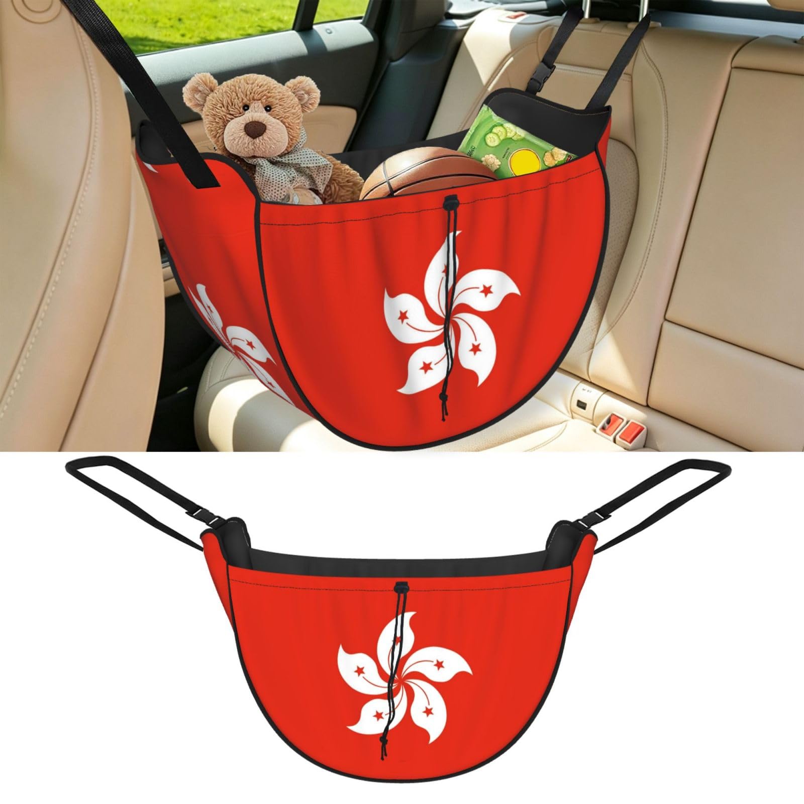 Cntdbu Black Hong Kong Regional Flag Car Seat Organizer-Backseat Storage Bag For Travel