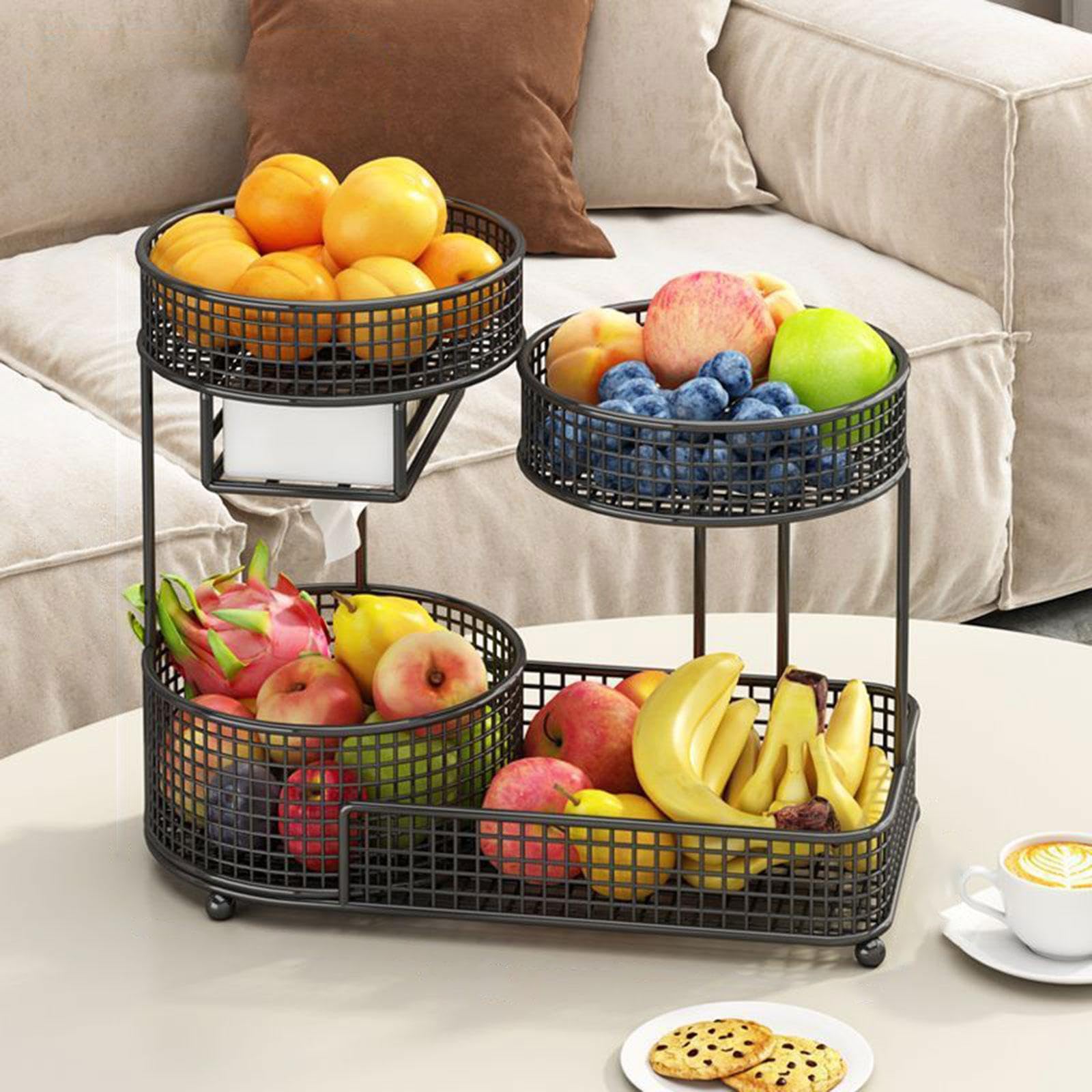Obstkorb, Obstaufbewahrungsständer, 3 Etagen, kompakter Küchenorganizer aus mit Taschentuchhalter für Partys, Küchentheke, Wohnzimmer, Schwarz