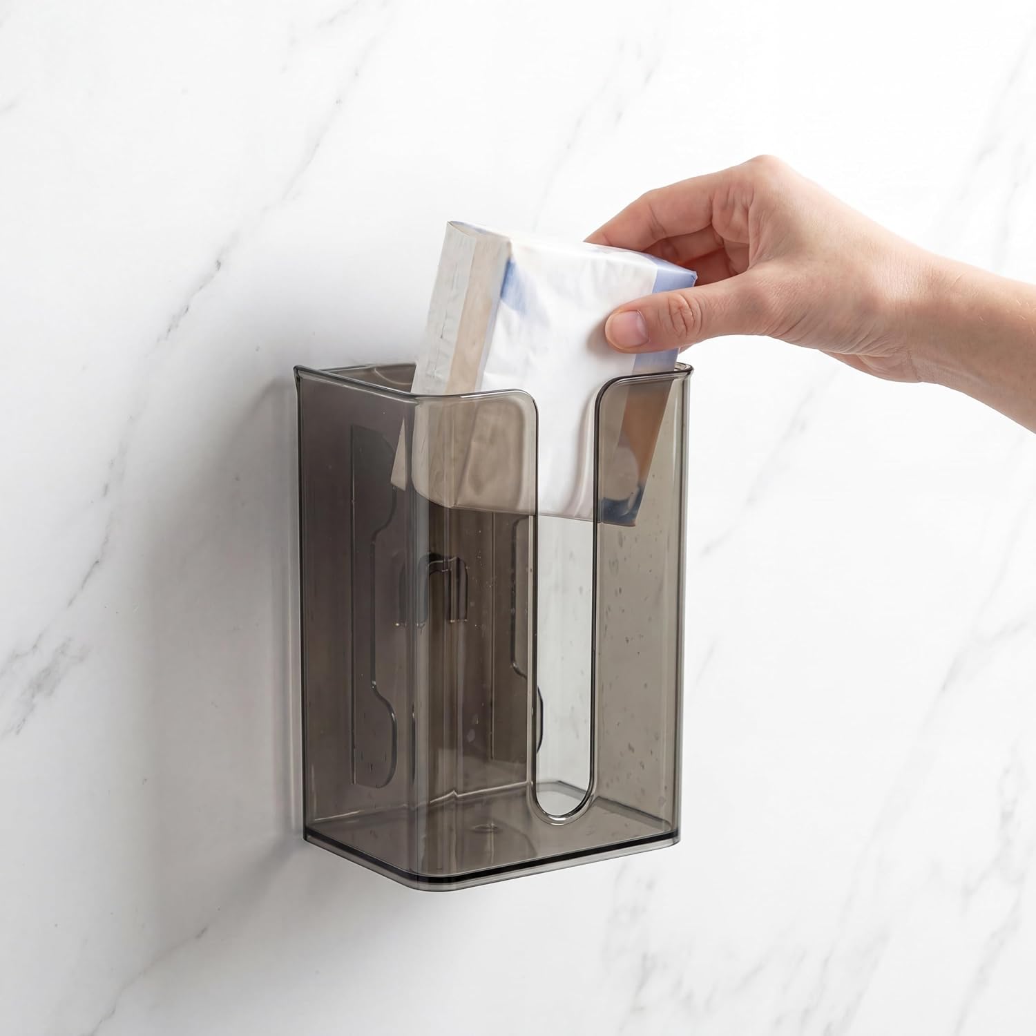 Suction Cup Tissue Box Holder, No-Drill Adhesive Wall Mount Tissue Box Holder for Bathroom Kitchen, Large Opening for Easy Refill, Fits Most Standard US Tissues (7.1”L x 4.7”W x 3.5”H)