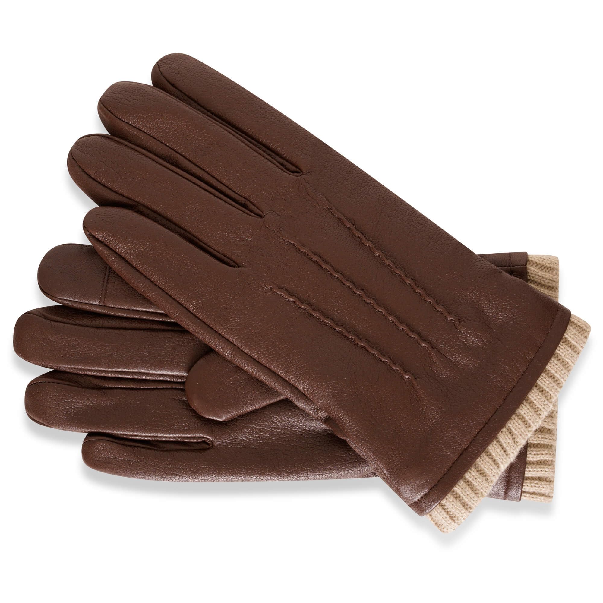 Barneys Men's Brown Real Leather Gloves | Genuine Sheep Nappa | Touchscreen Compatible (Knitted Cuff Gloves, L/Xl)