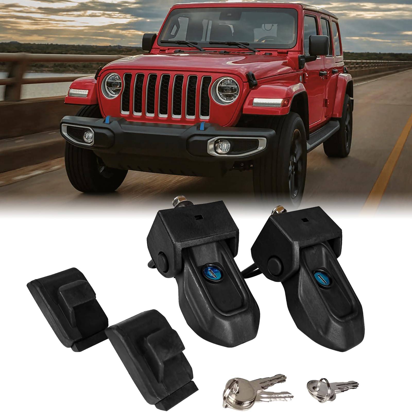 Kspeed Hood Door Lock Kit Fit for 2018-2023 Jeep Wrangler JL JT Models Aluminum Hood Locks