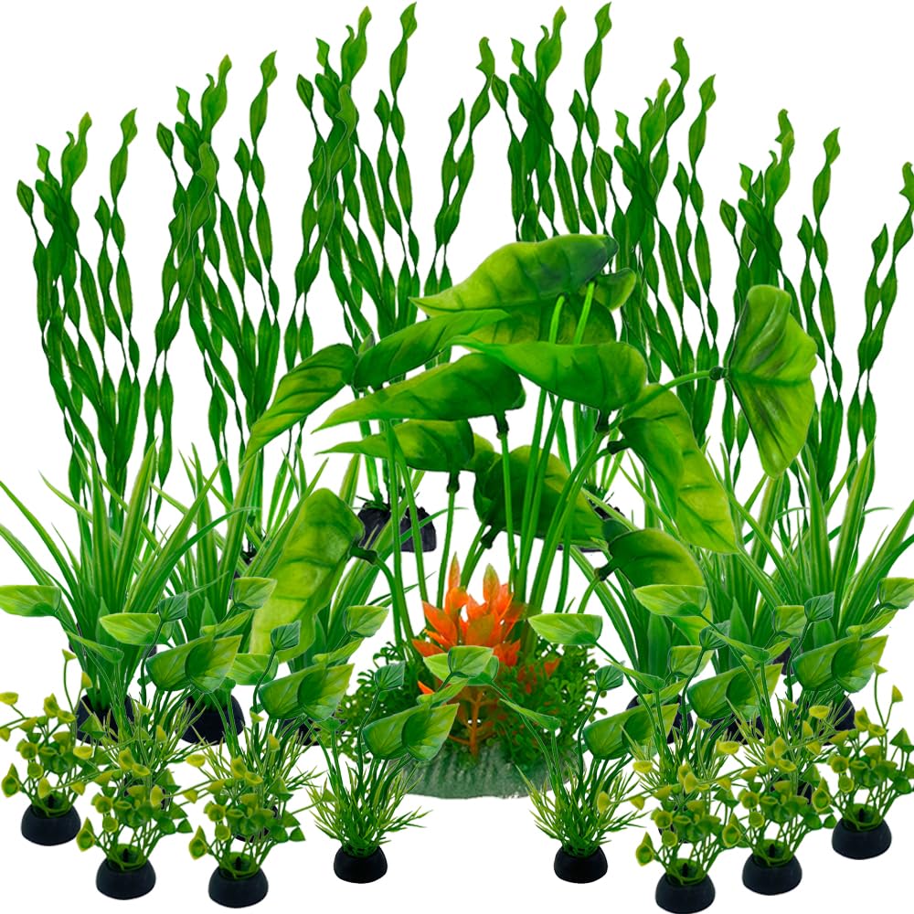 LANCARE Plantas plásticas decoración acuarios, plásticas decoración y paisajista, decoración y Cubierta de Resina para Peces (25pcs Verde C)