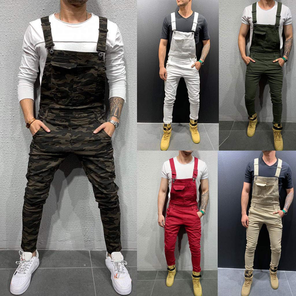 Overalls Herren Denim Waschung Camouflage Latzhose Arbeitshose mit Taschen Modisch Arbeitslatzhose Jumpsuits Lang Casual Overalls Freizeithose Outdoor Trägerhose mit verstellbare Träger