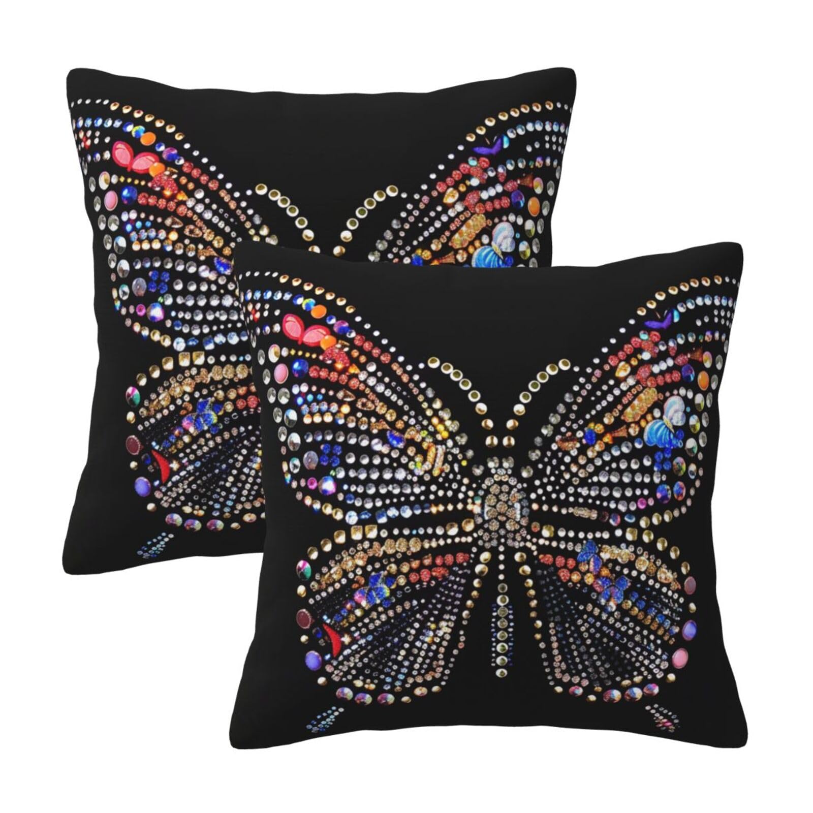kkvhhyuo Rhinestone butterfly Print Pillow Covers Set of 2, Square Decorative Cushion Covers with Hidden Zipper, Throw Pillow Cases for Living Room Sofa Bed Chair, 50x50 cm