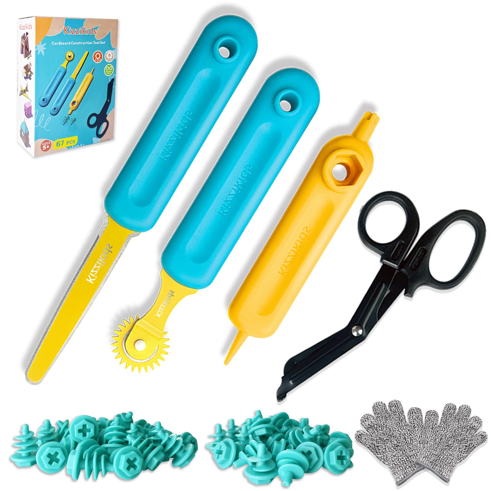 Amazon.com: Kizzikids Cardboard Tools for Kids with Tool Box, 67 PCS ...
