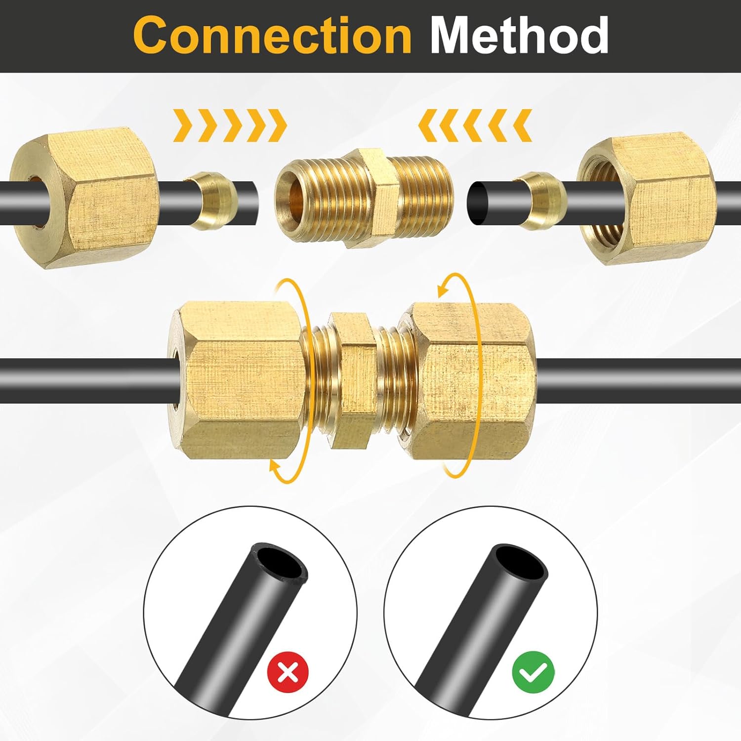 uxcell 2Pcs Brass Compression Tube Fitting, 12mm Tube OD Connector, NPT Thread Compression Union Connectors & Compression Sleeves Ferrules, Brass Straight Coupling Adapter