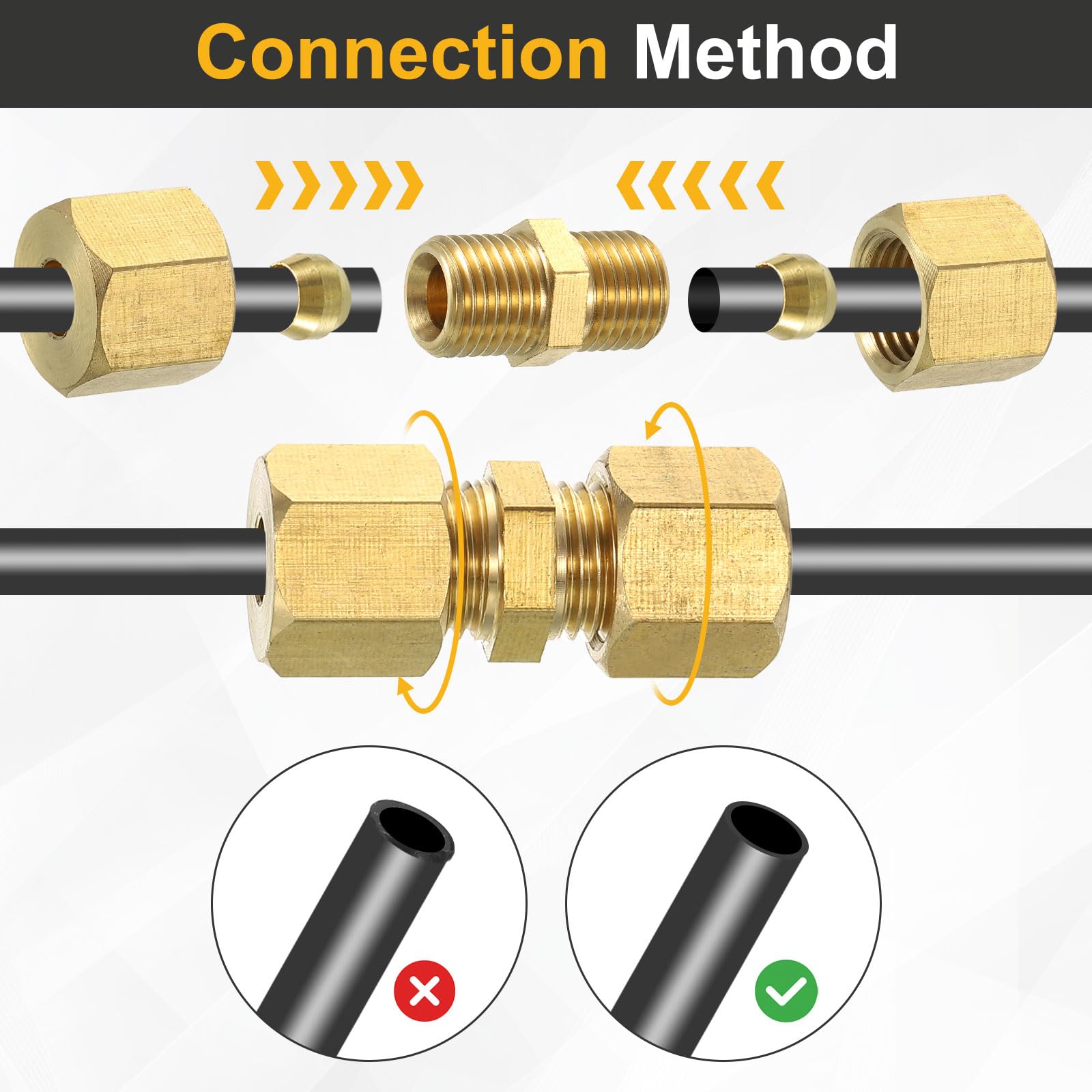 Sourcing Map 2 Pack Brass Compression Tube Fitting, 10mm OD Tube